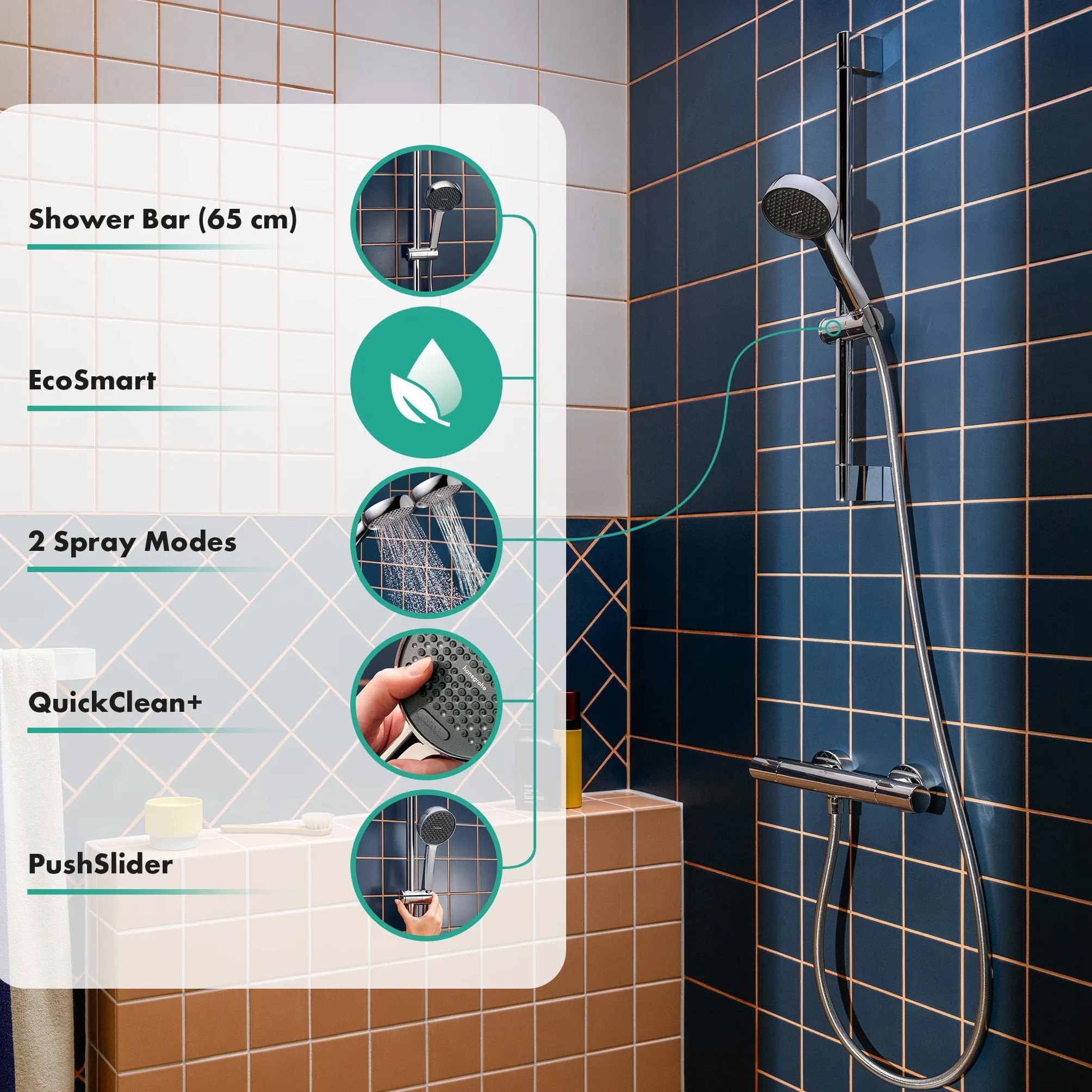 hansgrohe Activera Select S Zestaw prysznicowy chrom EcoSmart 2-strumieniowa wąż 1,60 m drążek 0,65 m