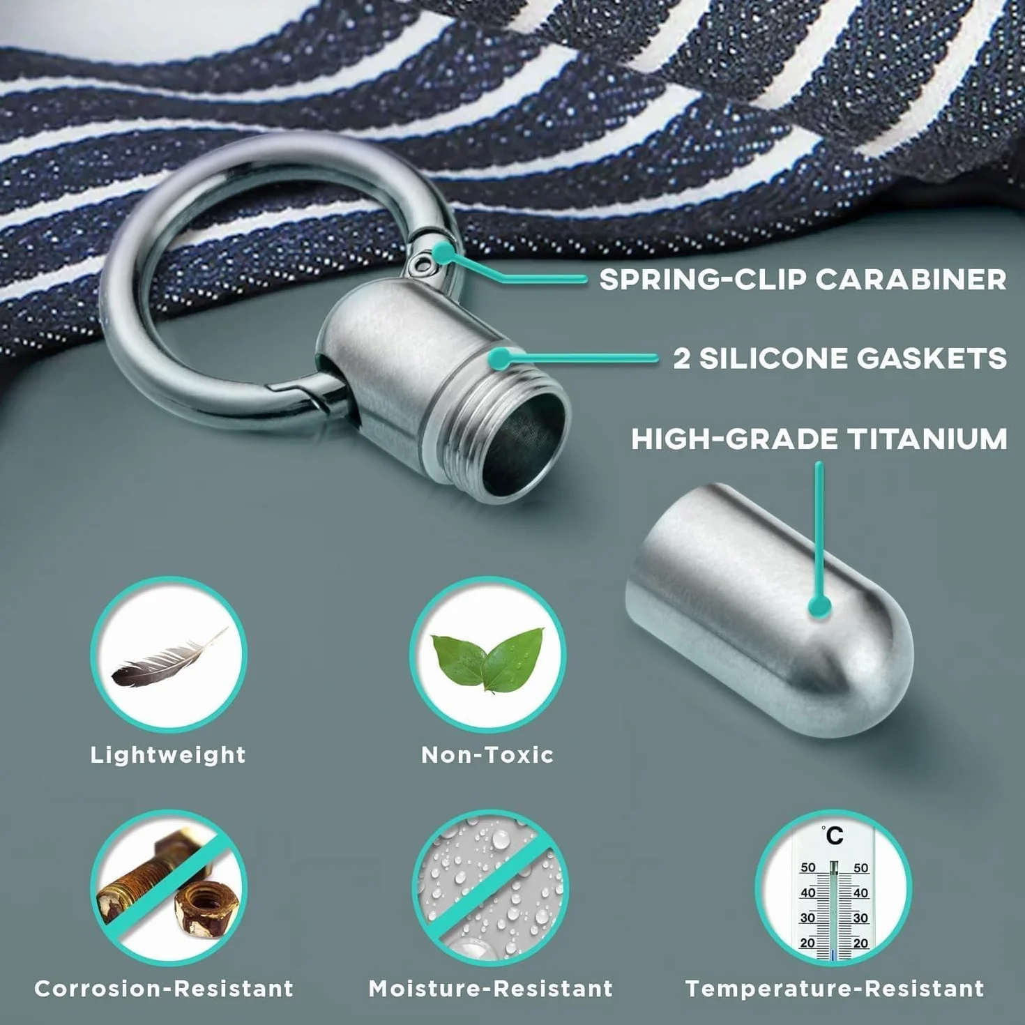Titanium Keychain Pill Holder - Small Waterproof Pill Case Container w/Carabiner Clip - High-Grade Mini Medicine Organiser - by Boxsik