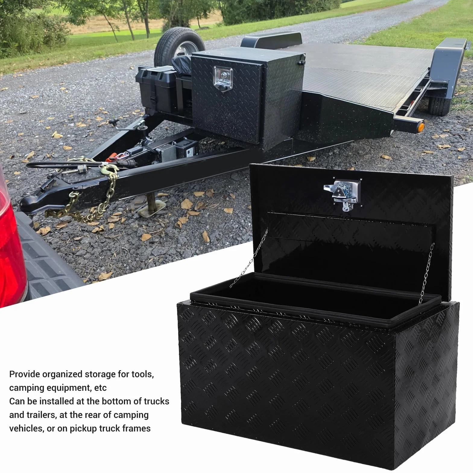Yctze 30-calowa Aluminiowa Skrzynka Pod Podwoziem z Zamkiem i Kluczami, Wymiary Zewnętrzne 30x17x18 Cali, do Przechowywania Narzędzi i Sprzętu Kempingowego w Pickupach, Przyczepach,