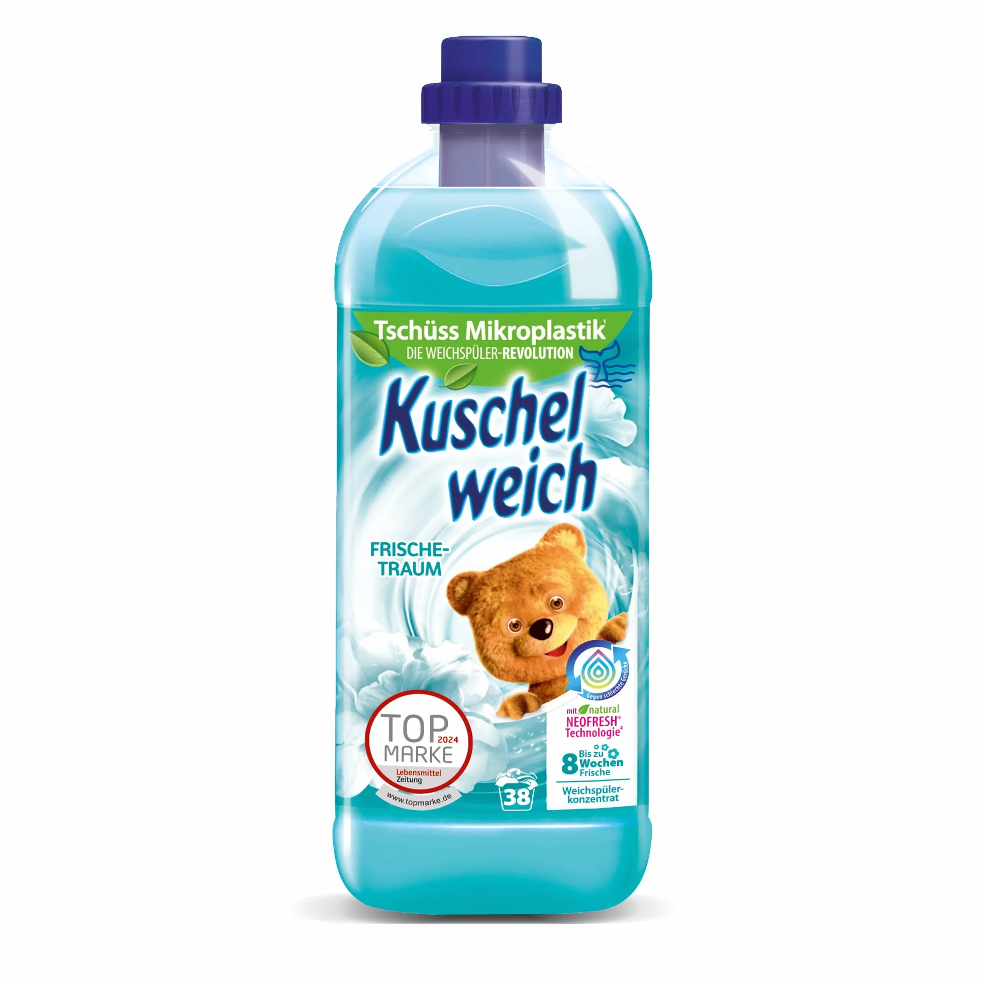 Kuschelweich Płyn do płukania tkanin w pomieszczeniu świeżości, przyswajalność potwierdzona dermatologicznie, płyn do płukania Kuschelweich bez mikroplastiku, 1 litr do 38 cykli prania, 1037,48 g