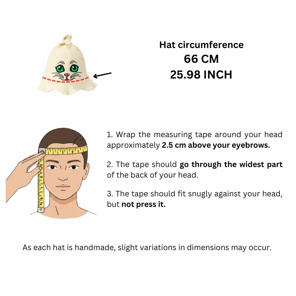 Tkaniny naturalne Sauna Hat 'Sauna Kitten' White - 100% Organic wełniane kapelusze dla rosyjskiej Bania - Protect Your Head od ciepła - English Sauna eBook Przewodnik w cenie - z haftem