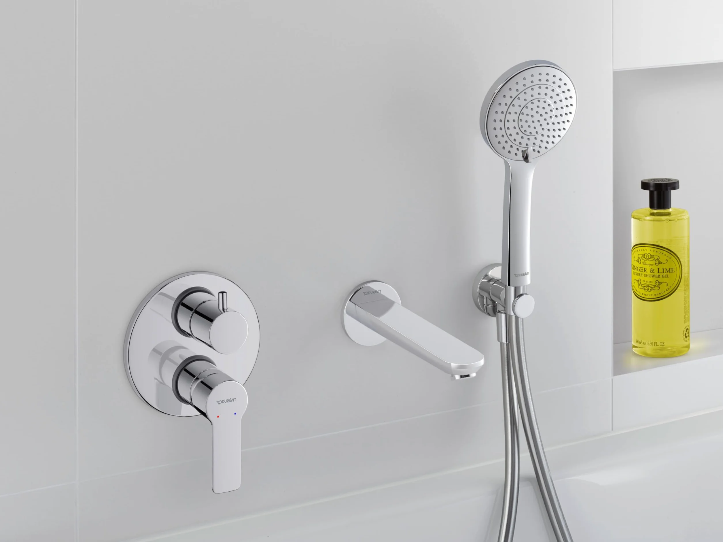 Duravit Zestaw armatury wannowej D-Code dla 2 odbiorników, w zestawie zestaw do montażu z podstawowym korpusem podtynkowym, jednouchwytowa bateria prysznicowa z ceramicznym systemem mieszania, chrom