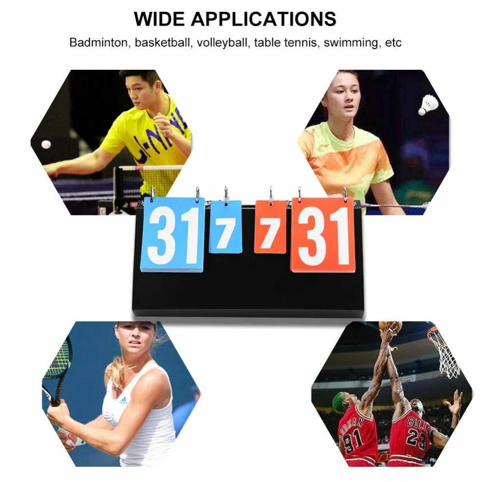 Jadeshay Tablica wyników - Przenośna 4-cyfrowa sportowa tablica wyników Tablica wyników Blat Flipper do tenisa stołowego koszykówki