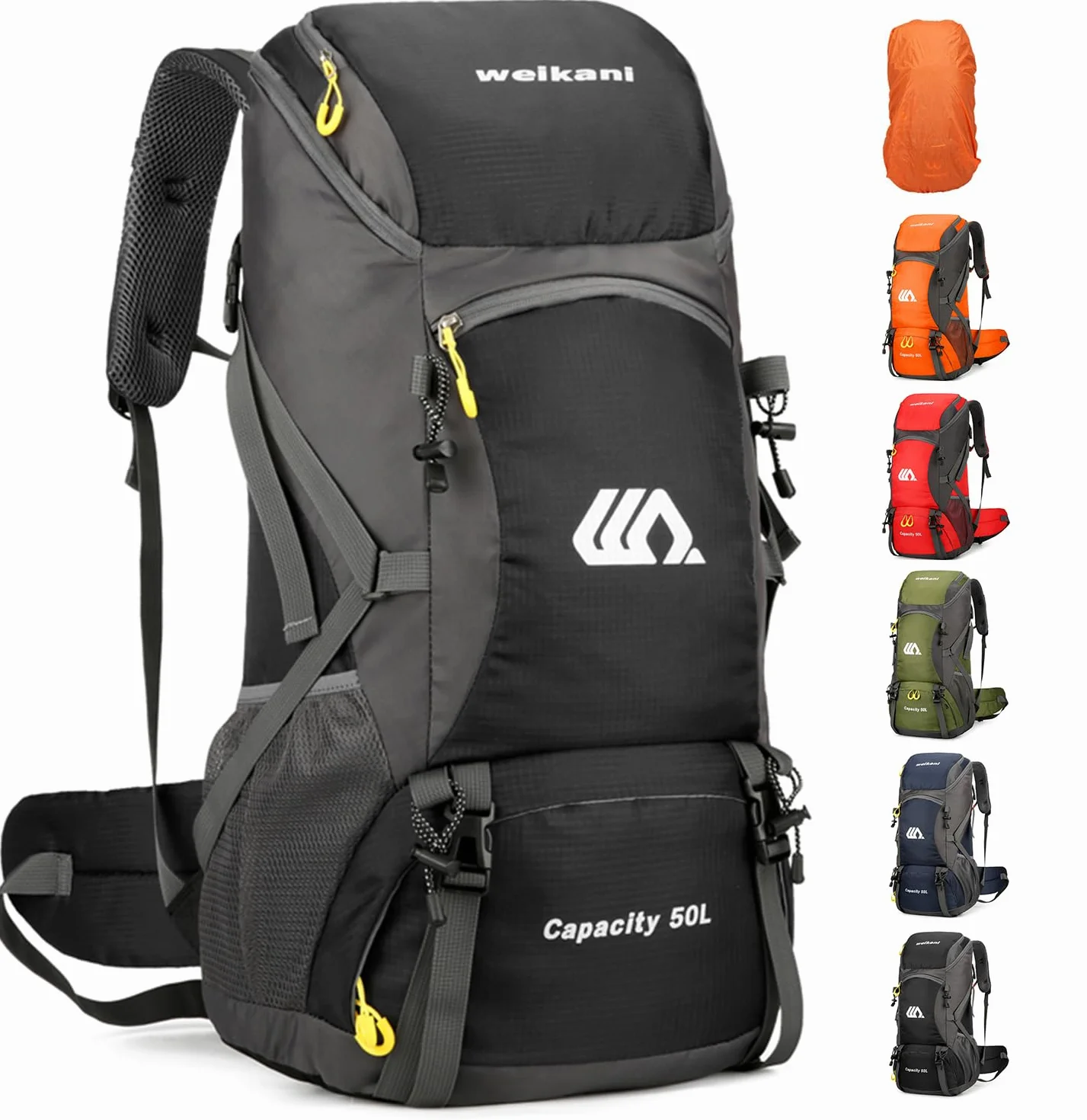 jianyana Plecak turystyczny, wodoodporny, 50 l, składany, trwały, lekki plecak kempingowy z osłoną przeciwdeszczową, na kemping, trekking, wędrówki, spacery, jazdę na rowerze, wspinaczkę, sporty na