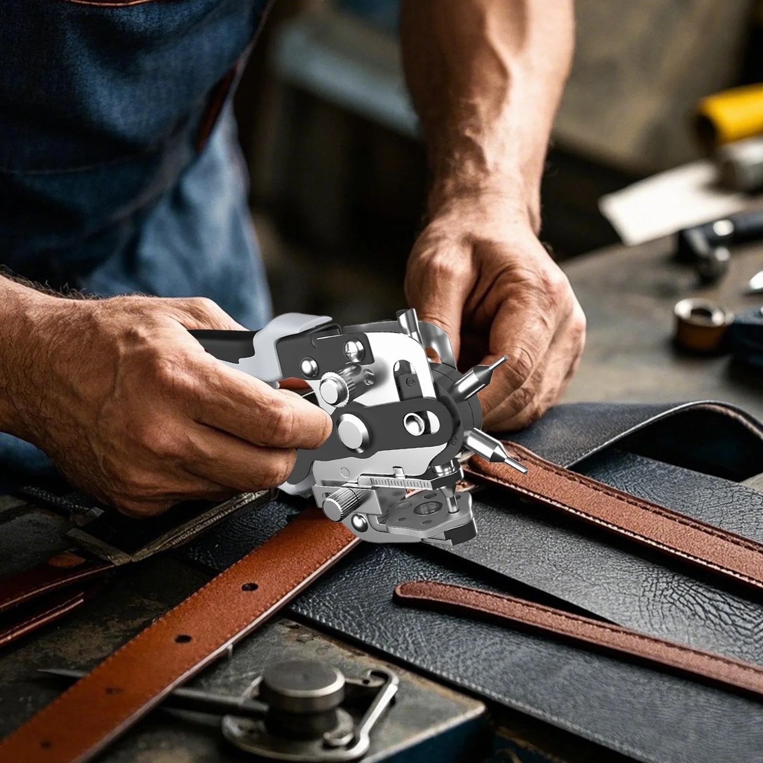 Leather Hole Punch Tool, Heavy-Duty Alloy Steel Pliers, Multi-Size Precision Cutting, 8.66 Inches