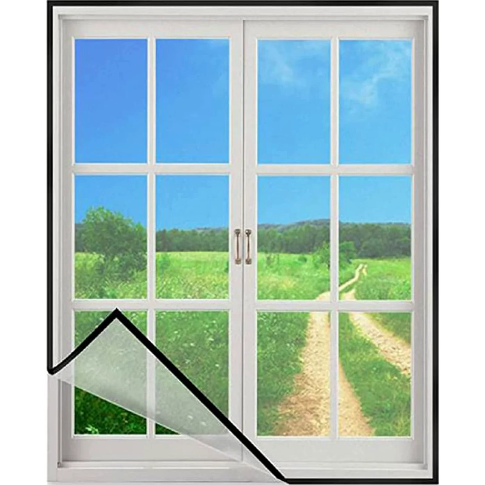 Uniwersalna moskitiera okienna, regulowana moskitiera okienna z łatwym montażem bez wiercenia, do okna balkonowego, drzwi 110x170cm(43.3x67in) czarny-A