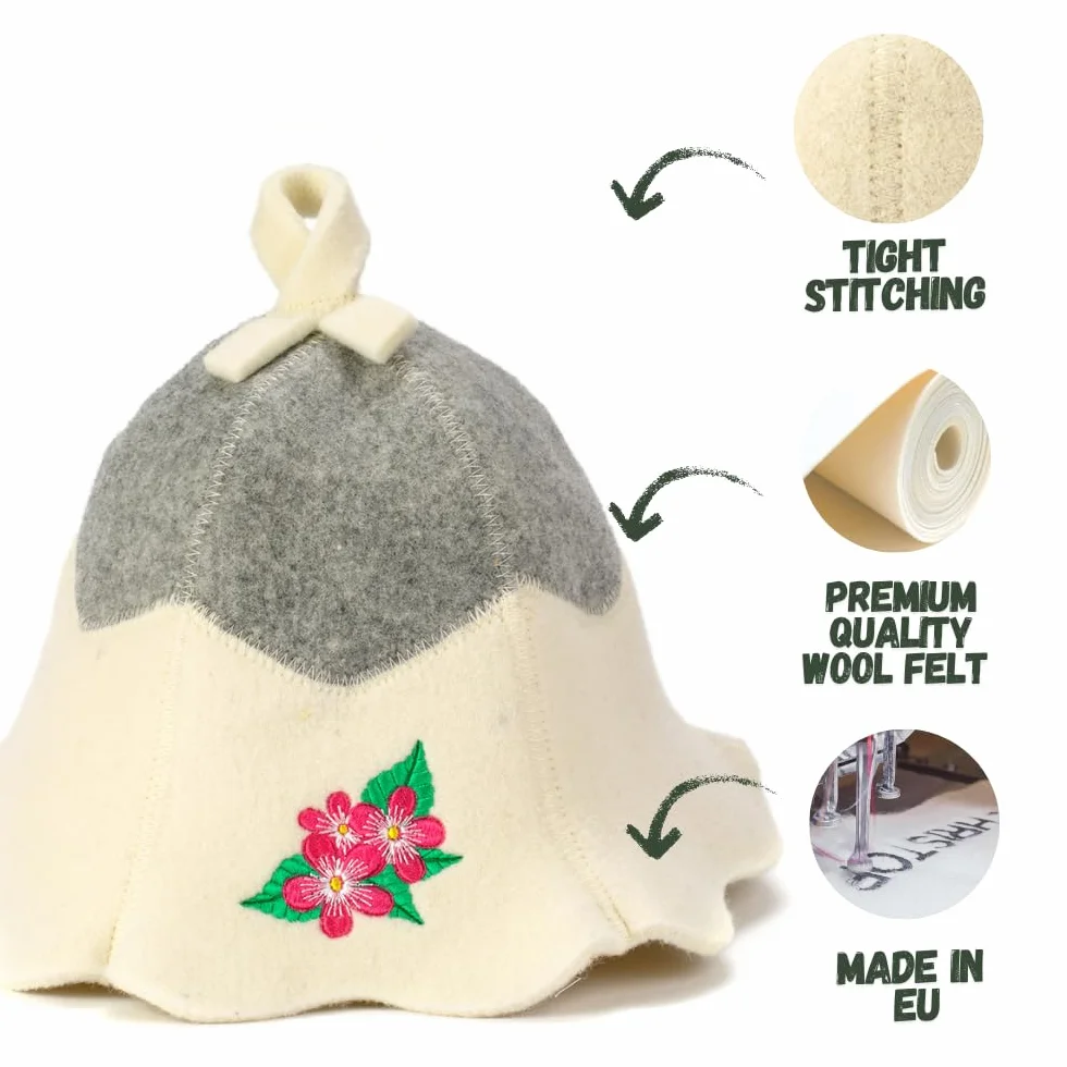 Natural Textile kapelusz do sauny – 100% organiczne czapki z filcu wełnianego – chroń głowę przed wysoką temperaturą – instrukcja obsługi w języku angielskim (może nie być dostępna w języku polskim) –