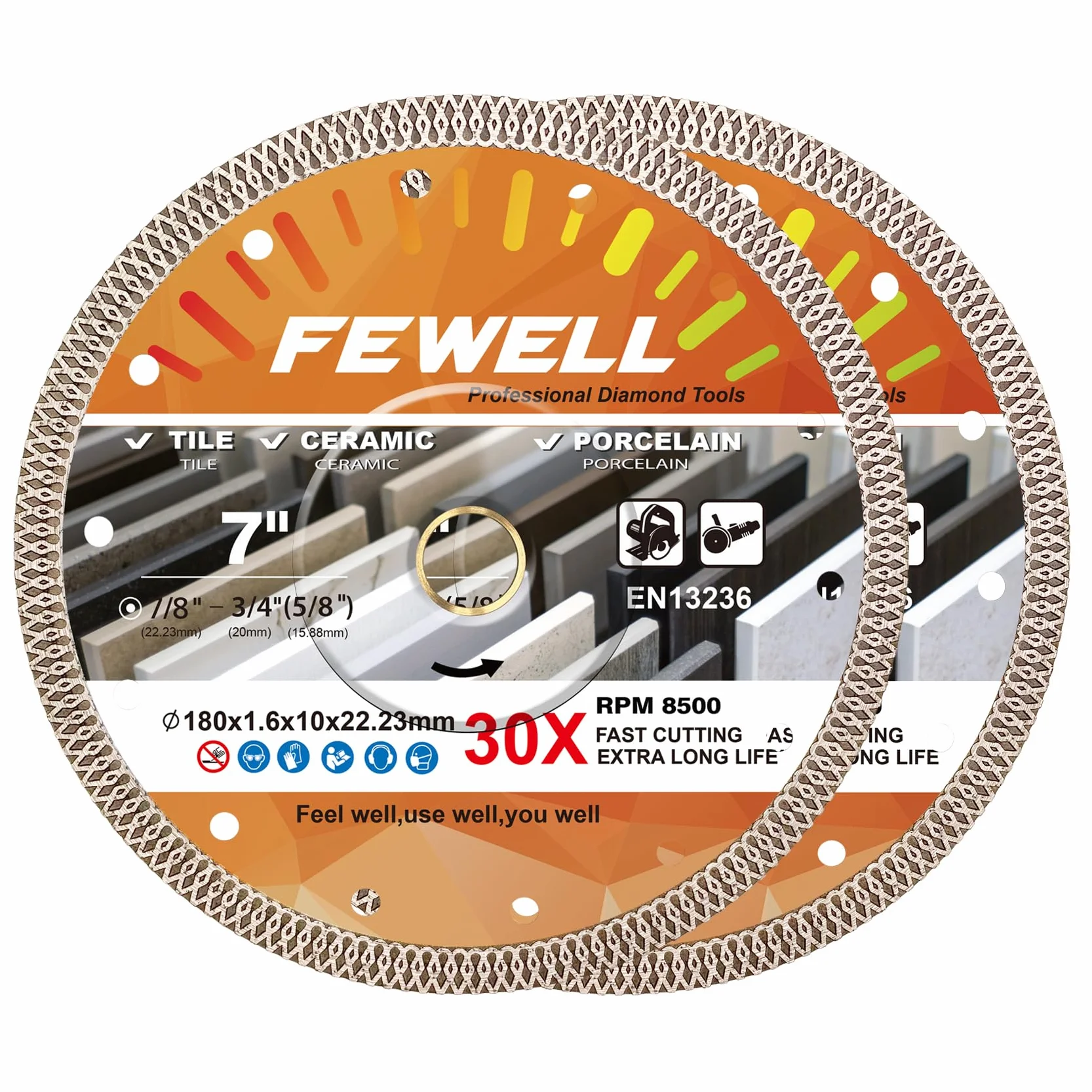 FEWELL Super cienkie diamentowe ostrza 17,8 cm do płytek porcelanowych lub ceramicznych, 2 szt