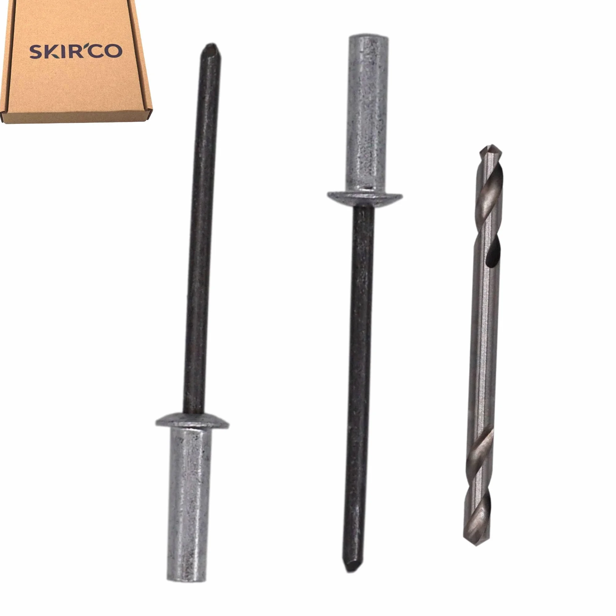 SKIR'CO (100 szt.) Nity zrywalne z zamkniętym końcem 3,2 x 12,5 mm, aluminiowe nity zrywalne, głowica kopułowa, stalowy trzpień, wiertło w zestawie