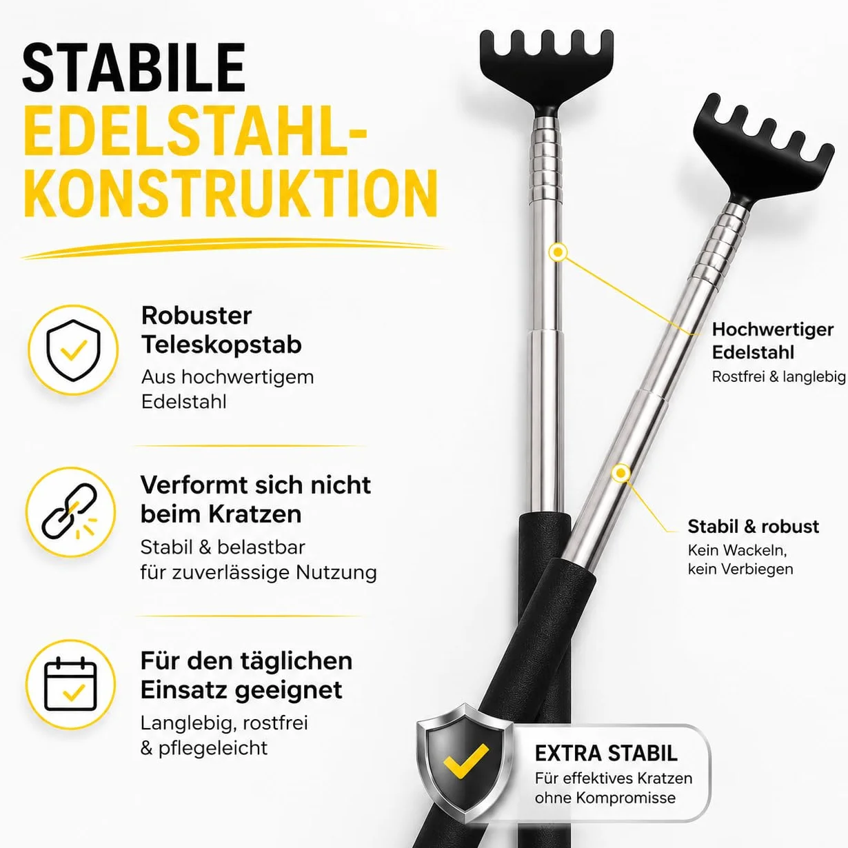 Everhomely® 2 drapaczki do pleców, stabilna i wysuwana, drążek teleskopowy z szeroką końcówką przeciwko swędzeniu, urządzenie do masażu