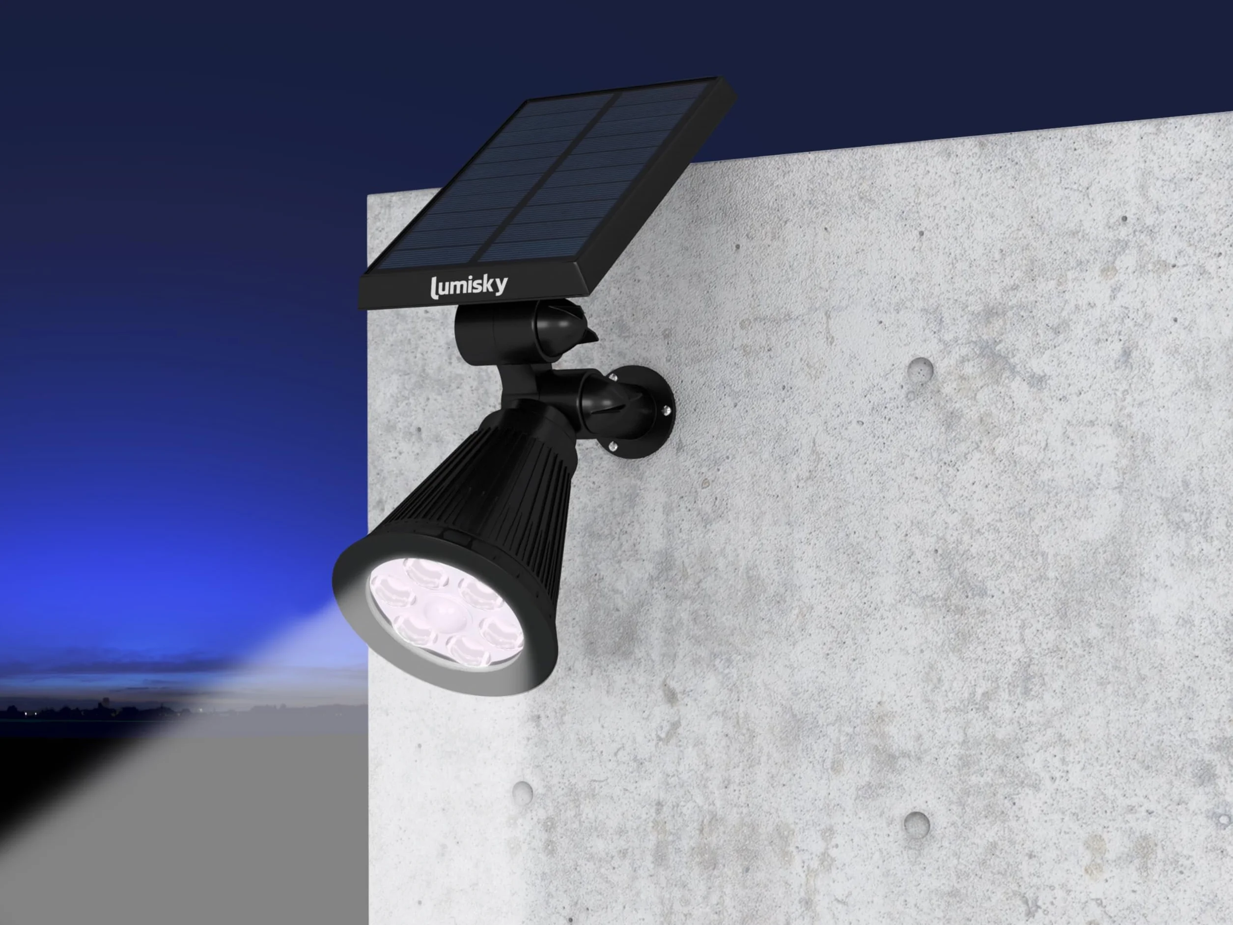 Lumisky Zestaw 4 reflektorów solarnych 2 w 1, do zszywania lub mocowania, mocne ściemnialne oświetlenie LED, białe SPIKY H42 cm