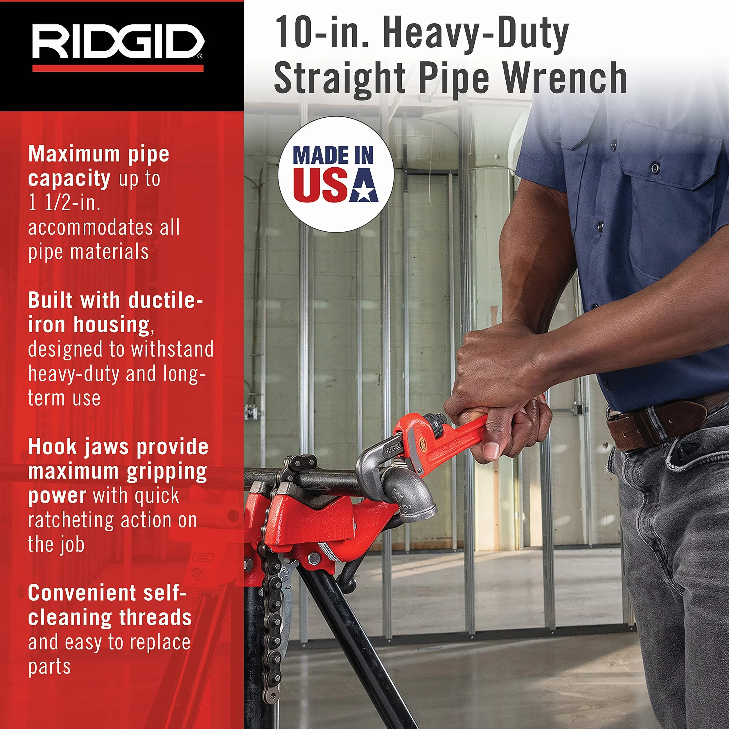 RIDGID 31010 model 10" prosty klucz do rur do dużych obciążeń, klucz sanitarny 10"