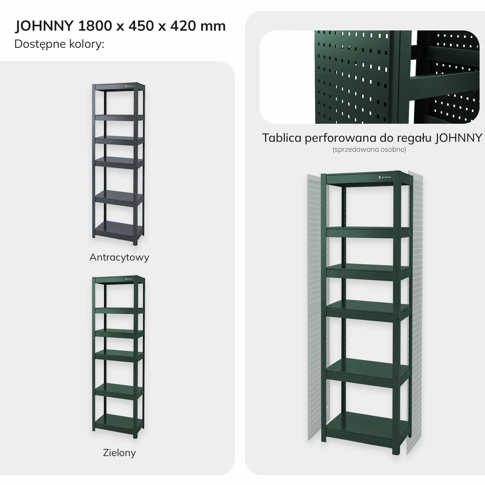 Jan Nowak Metalowy wąski 6 półek regulowanych 50 kg do półki, oszczędność miejsca, warsztat garażowy, magazyn, wytrzymała stal system wtykowy, 200 x 60 x 40 cm