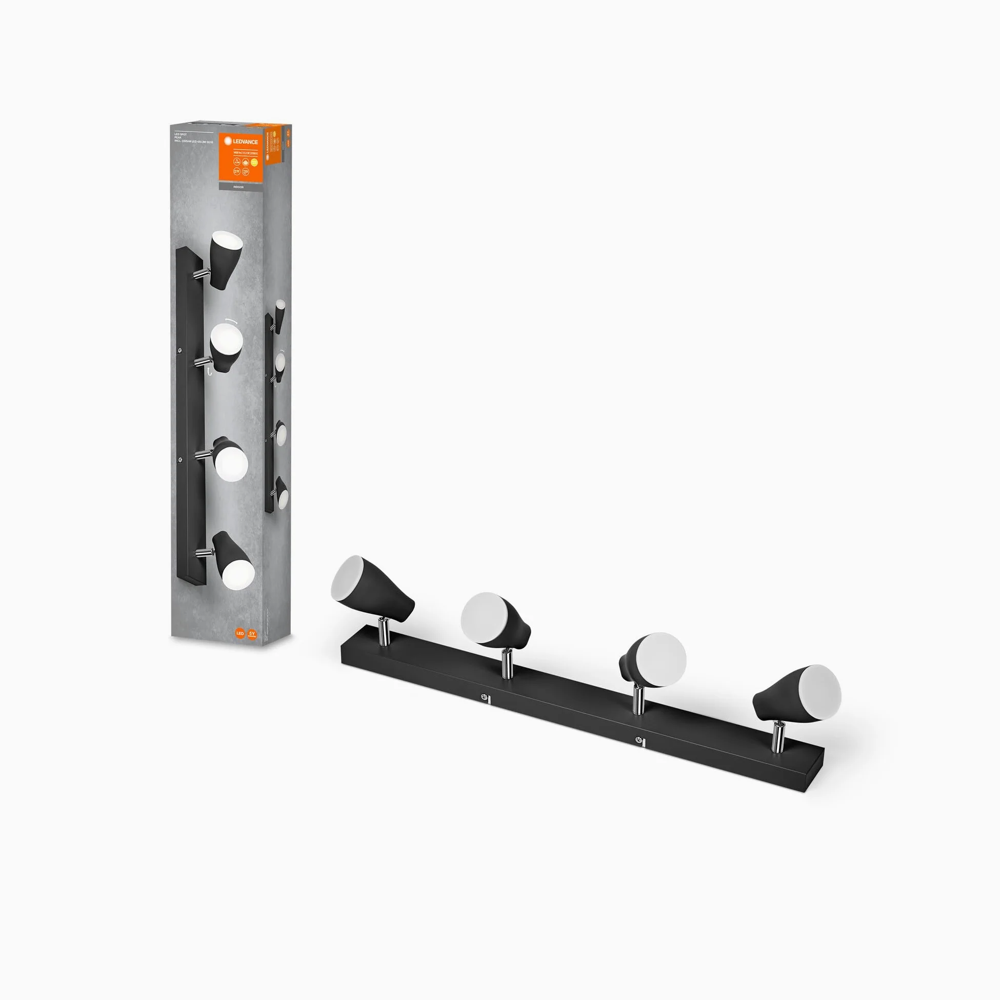 LEDVANCE LED Punktowe 600 mm, Czarny, 17.2 W, 840 LM, Oferuje Ukierunkowane Światło o Ciepłym Białym Jasnym Kolorze, z Elastycznym Światłem Reflektorów Gu10, 2700K