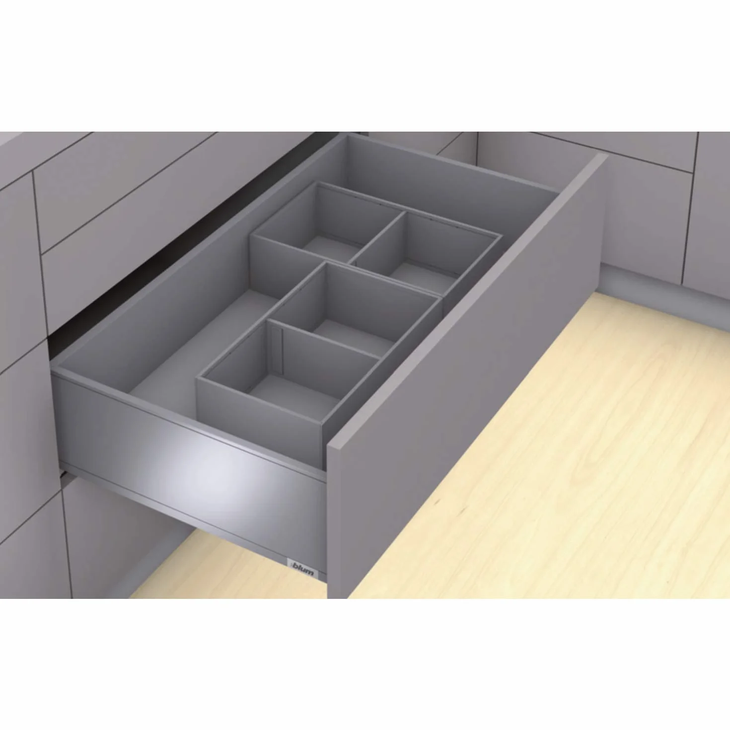 Blum AMBIA-LINE wkłady do szuflad kuchennych, rama przednia, szerokość 218 mm, długość 371 mm, wysokość 110 mm, z magnesem, szary Orion matowy, stal, 1 rama i 1 poprzeczka, organizer kuchenny
