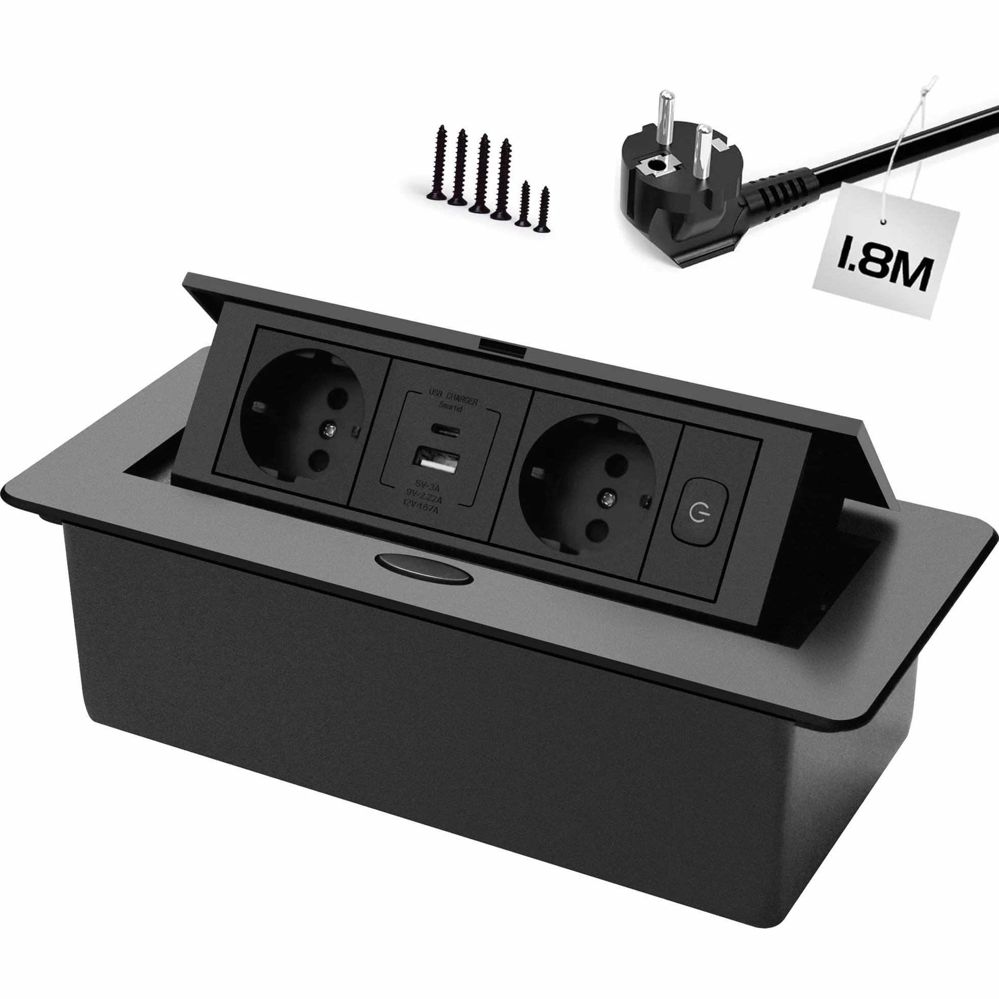 Wysuwane gniazdko na biurko, wpuszczane gniazdko do zabudowy, USB 3.0, typ C 20 W, szybkie ładowanie, Pop Up, zajmuje mało miejsca, do blatu roboczego, biura