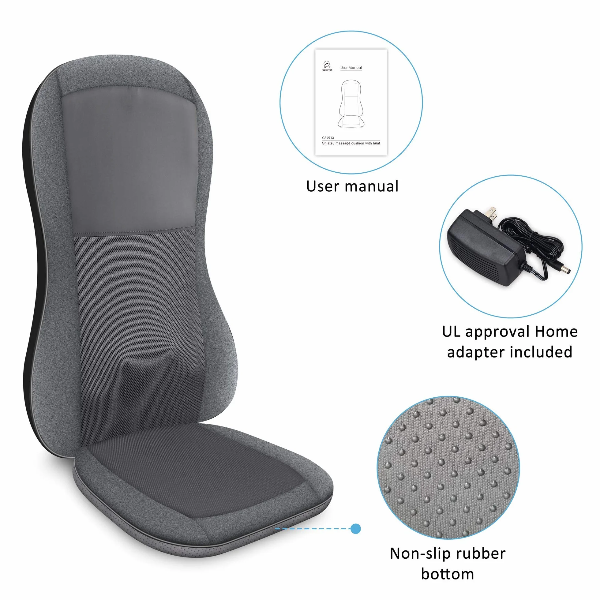 Comfier Masażer całego pleców z ciepłem Shiatsu 2D/3D 10 węzłów masażu poduszka do masażu