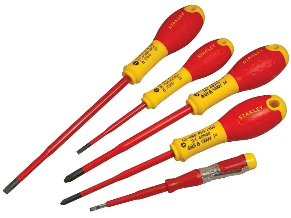 Stanley Narzędzia STA062692 FatMax VDE izolowany śrubokręt krzyżakowy i równoległy - żółty/czarny (zestaw 5 szt.)