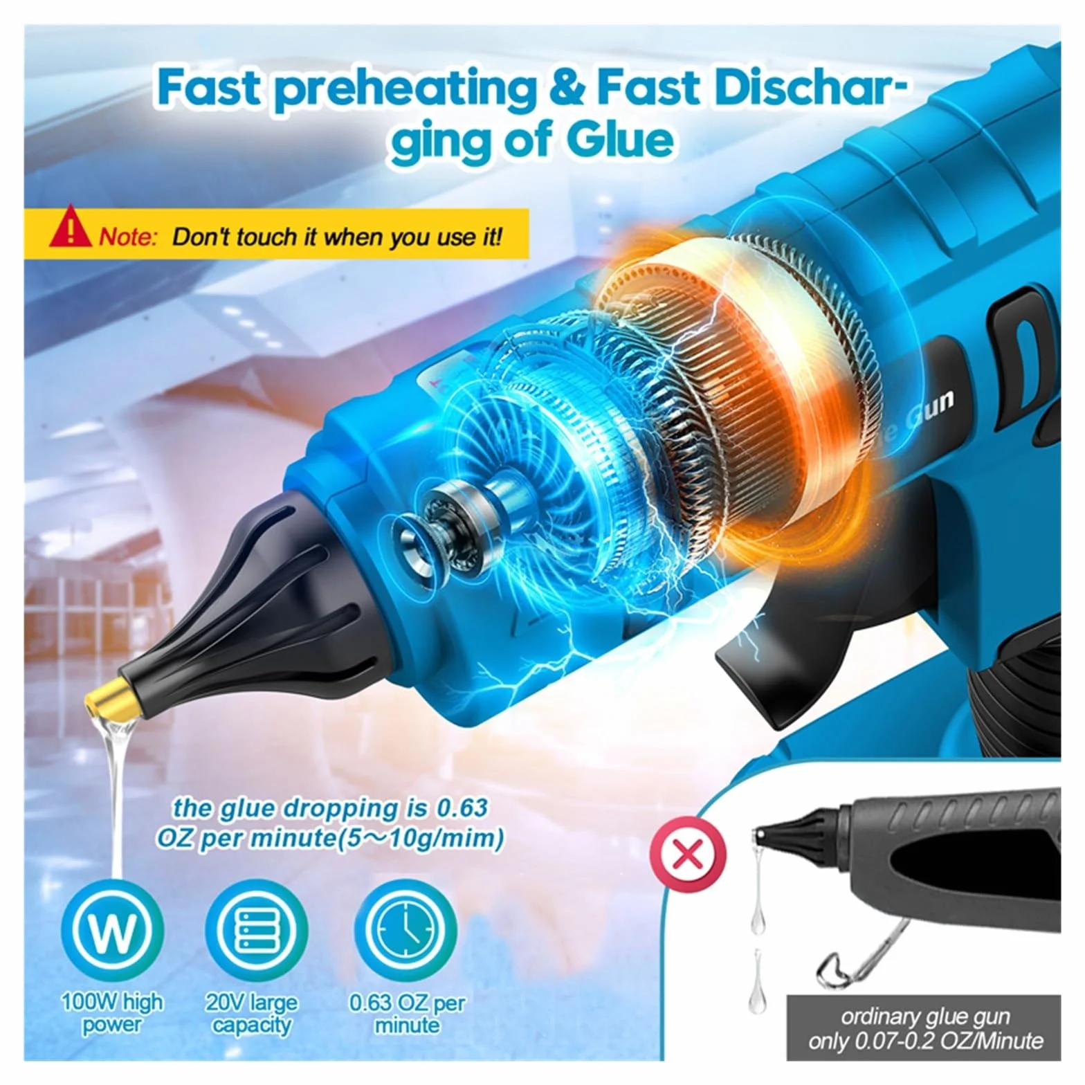 Pistolet do Kleju, 100W elektryczny pistolet do klejenia na gorąco bezprzewodowy elektryczny chwytak do kleju 11mm klej w sztyfcie spawanie na gorąco pistolet na gorącą wiatrówkę