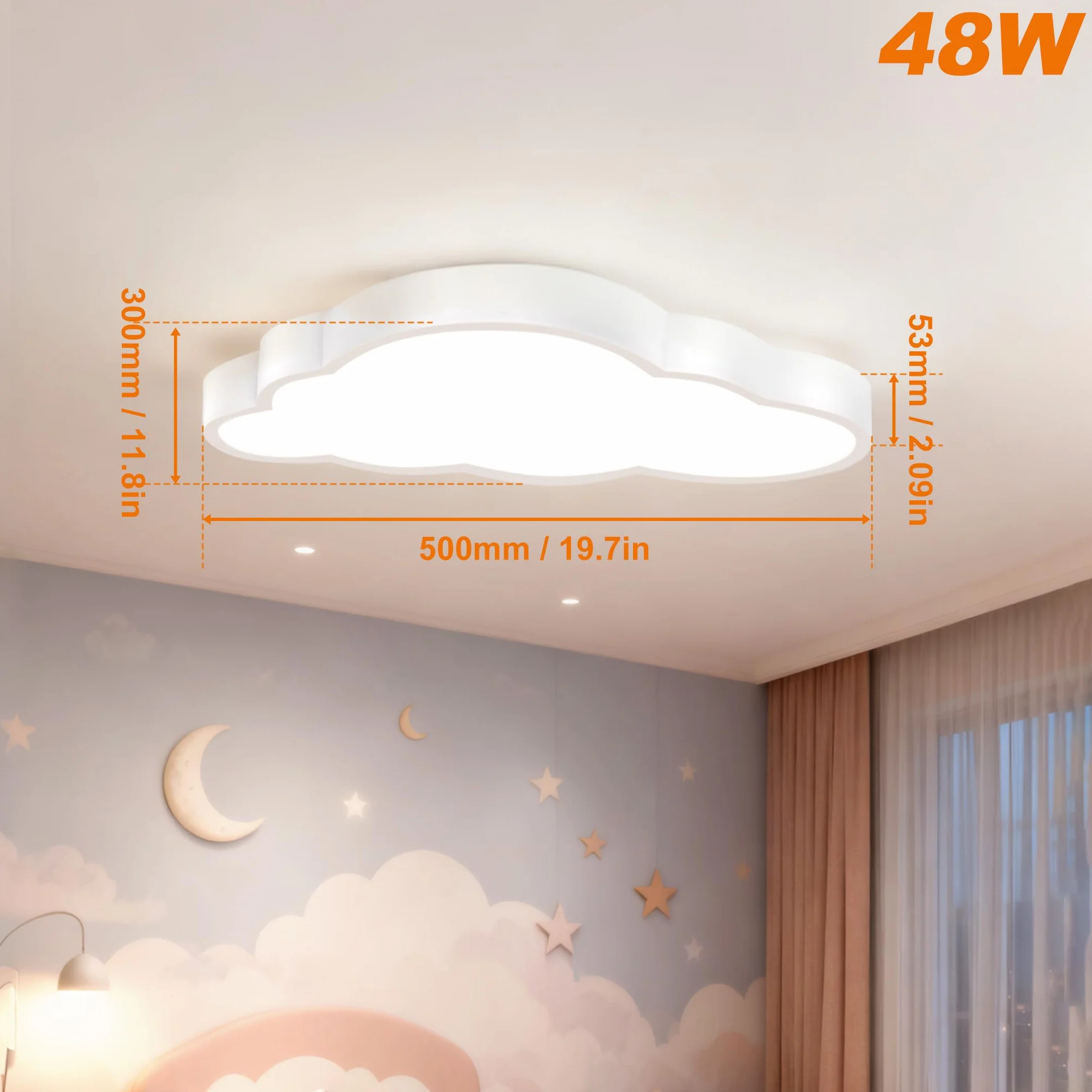 UISEBRT Lampa sufitowa LED, 48 W, chmury, ściemniana, z pilotem zdalnego sterowania, lampa do pokoju dziecięcego, nowoczesna lampa do przedszkola, sypialni