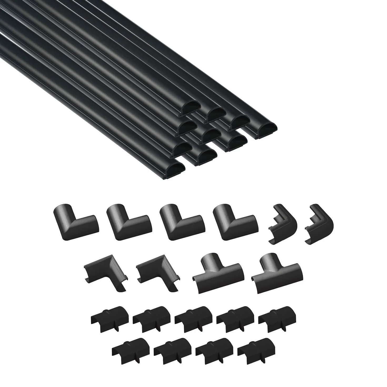 D-Line Listwa Kablowa 20x10mm 4m Zestaw Wielopak, Profil Półokrągły, Samoprzylepna Osłona Przewodów, Malowalna Organizacja Kabli – 10x 20mm (S) x 10mm (W) x 40cm Długości + Akcesoria – Czarny