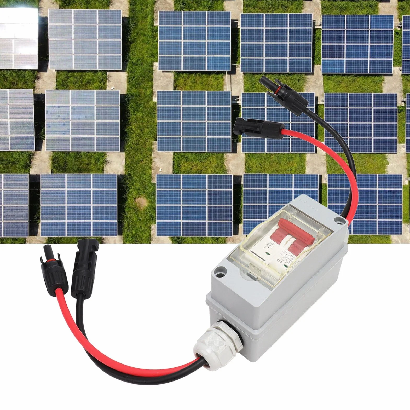 Wyłącznik Automatyczny MCB 2P DC 500V 32A z Odłącznikiem i Wodoodporną Skrzynką Rozdzielczą IP65, Kablem i Złączem PV dla Systemów Fotowoltaicznych