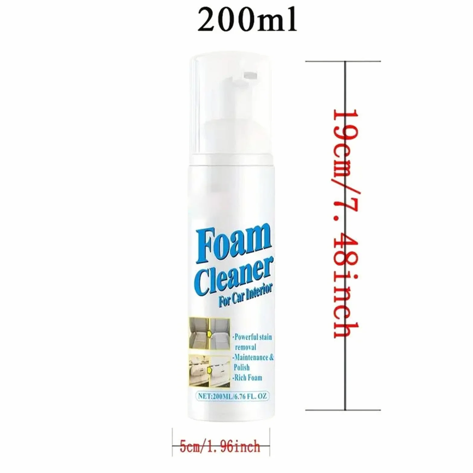Foam Clean Spray Solution – środek do czyszczenia bez spłukiwania, 200 ml, pianka pielęgnacyjna z łagodną formułą liftingową, zestaw do usuwania włosów, środek do usuwania domu, głębokie oczyszczanie
