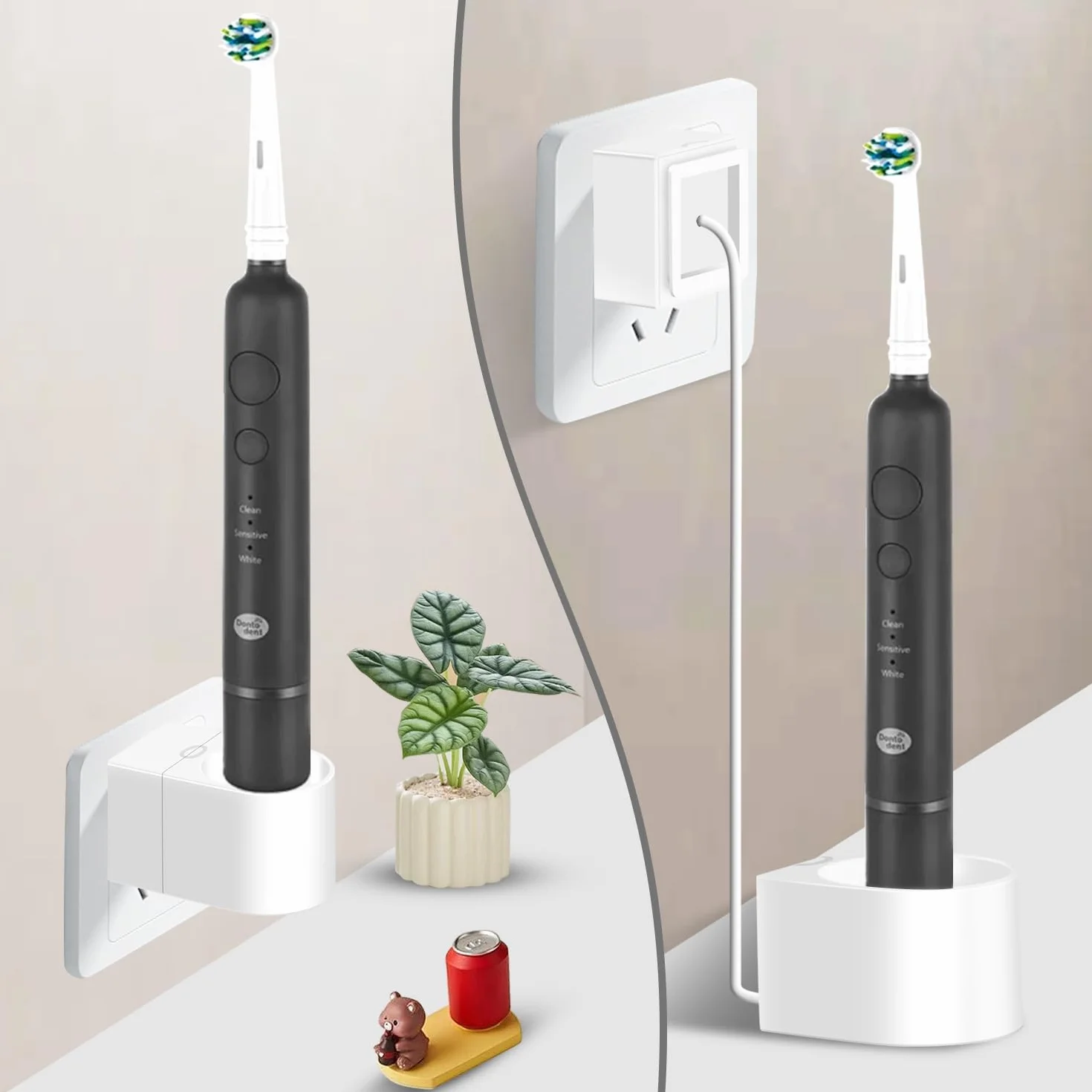 Ładowarka ścienna 2 w 1 do elektrycznej szczoteczki do zębów Oral-B/Braun, ładowarka ścienna do szczoteczki do zębów Oral-B iO3 iO4 iO5 iO6 PRO 3/DB Series, wtyczka brytyjska typu 3757 Base (biała)