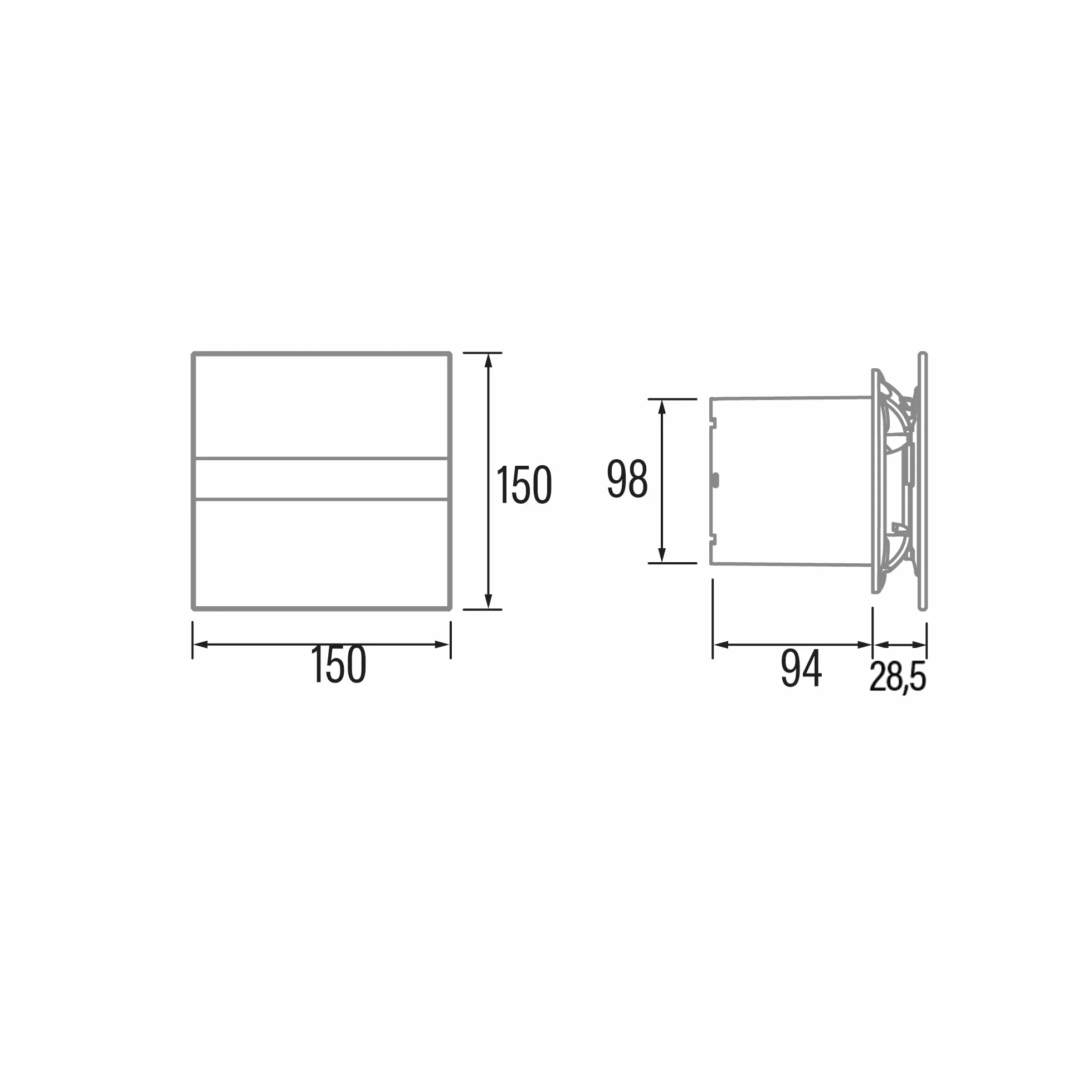 E-100 G - wentylator wyciągowy łazienkowy - seria E Glass Standard - front z białego szkła - klasa energetyczna B - cichy i wydajny wentylator wyciągowy łazienkowy - szerokość 15 cm - Cata