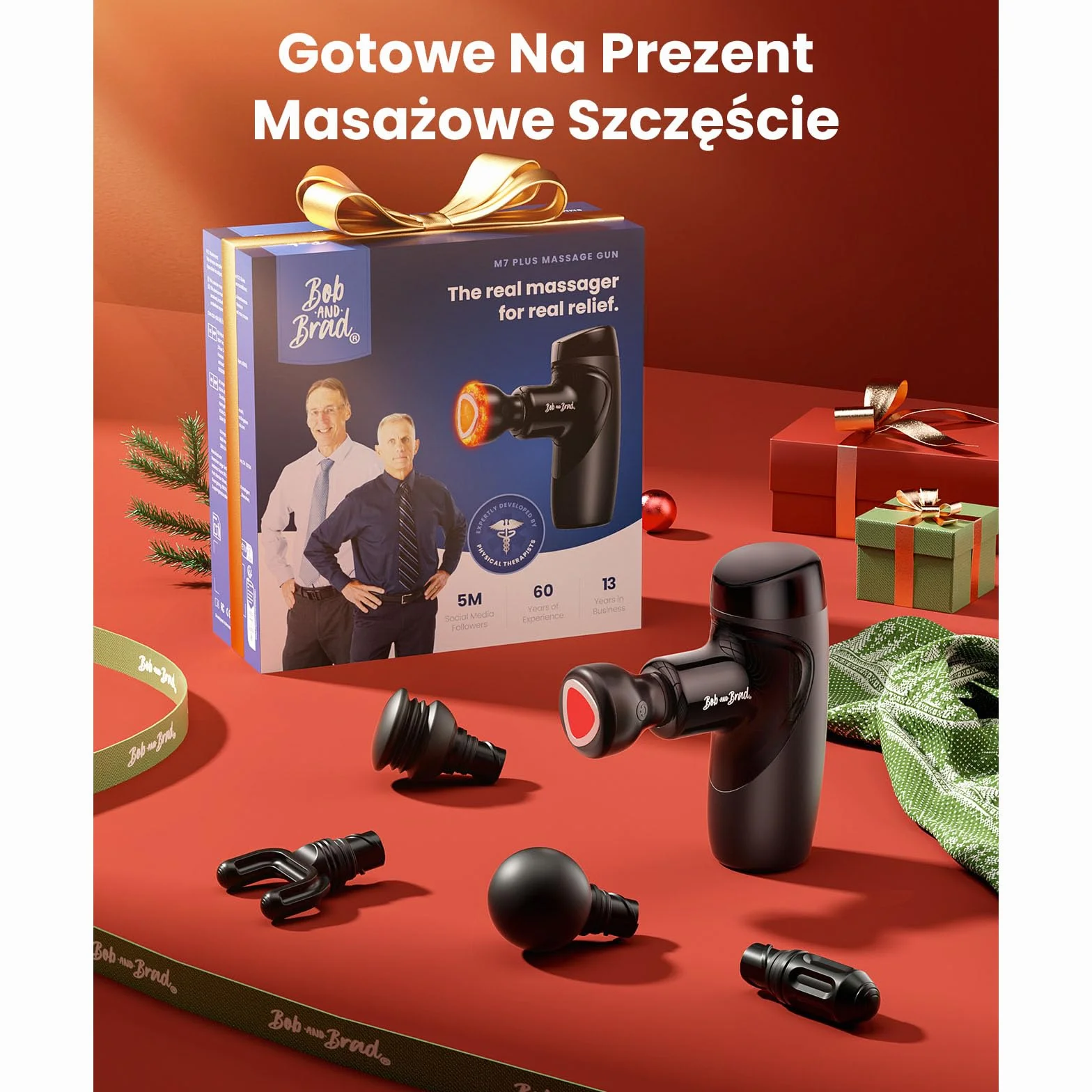 Bob and Brad M7 Plus mini pistolet do masażu z funkcją podgrzewania, 9 mm amplituda, cichy i przenośny Massage Gun, USB-C, do relaksu mięśni i regeneracji, prezent
