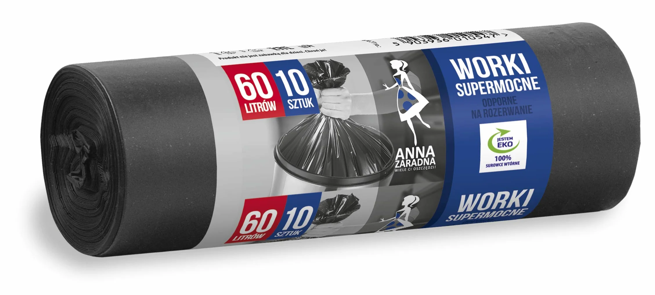 ANNA ZARADNA worki na śmieci SUPERMOCNE, pojemność 60 l, 10 sztuk, do domu i do biura, wykonane z grubej foli LDPE, kolor: czarny