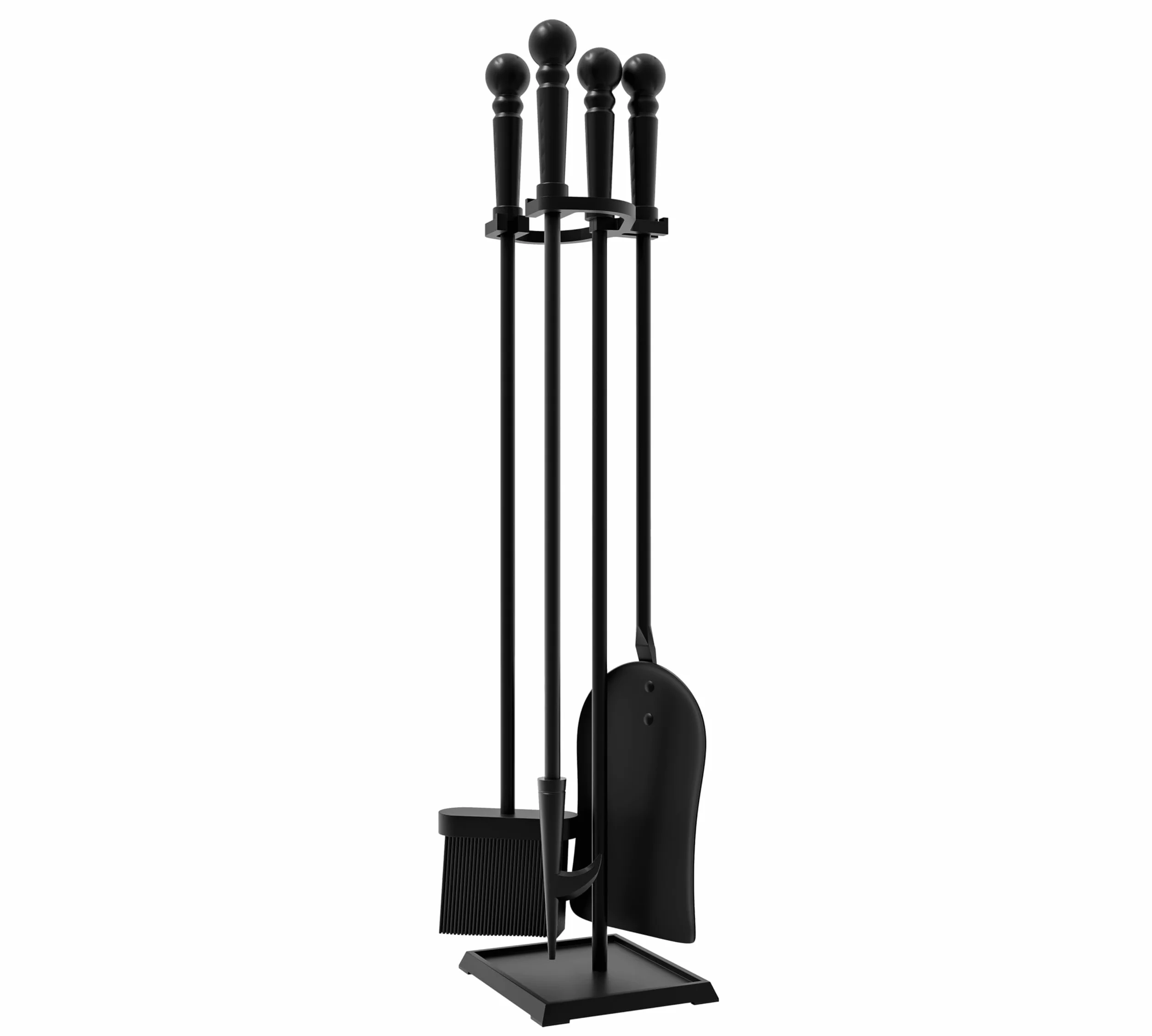Kingson Zestaw kominkowy 3-częściowy narzędzi powlekanych proszkowo czarne żeliwne uchwyty stojak łopata poker szczotka 55,5 cm wysokość 61 cm