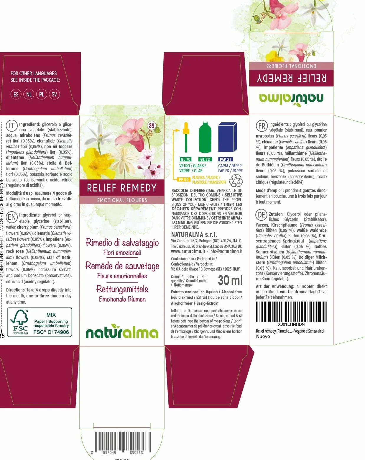 Kwiaty Bacha Naturalma - Krople 30 ml - Płynny ekstrakt bezalkoholowy - Esencje kwiatowe - Wegański