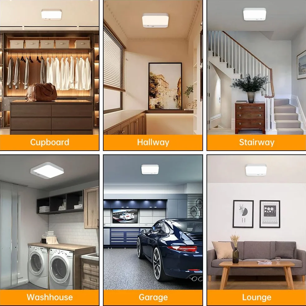 URAQT Lampa Sufitowa LED z Czujnikiem Ruchu, Bezprzewodowa, 3000K/4000K/6500K, Akumulatorowa, z Pilotem i Timerem, Åšciemnialna, do Łazienki, Sypialni, Korytarza