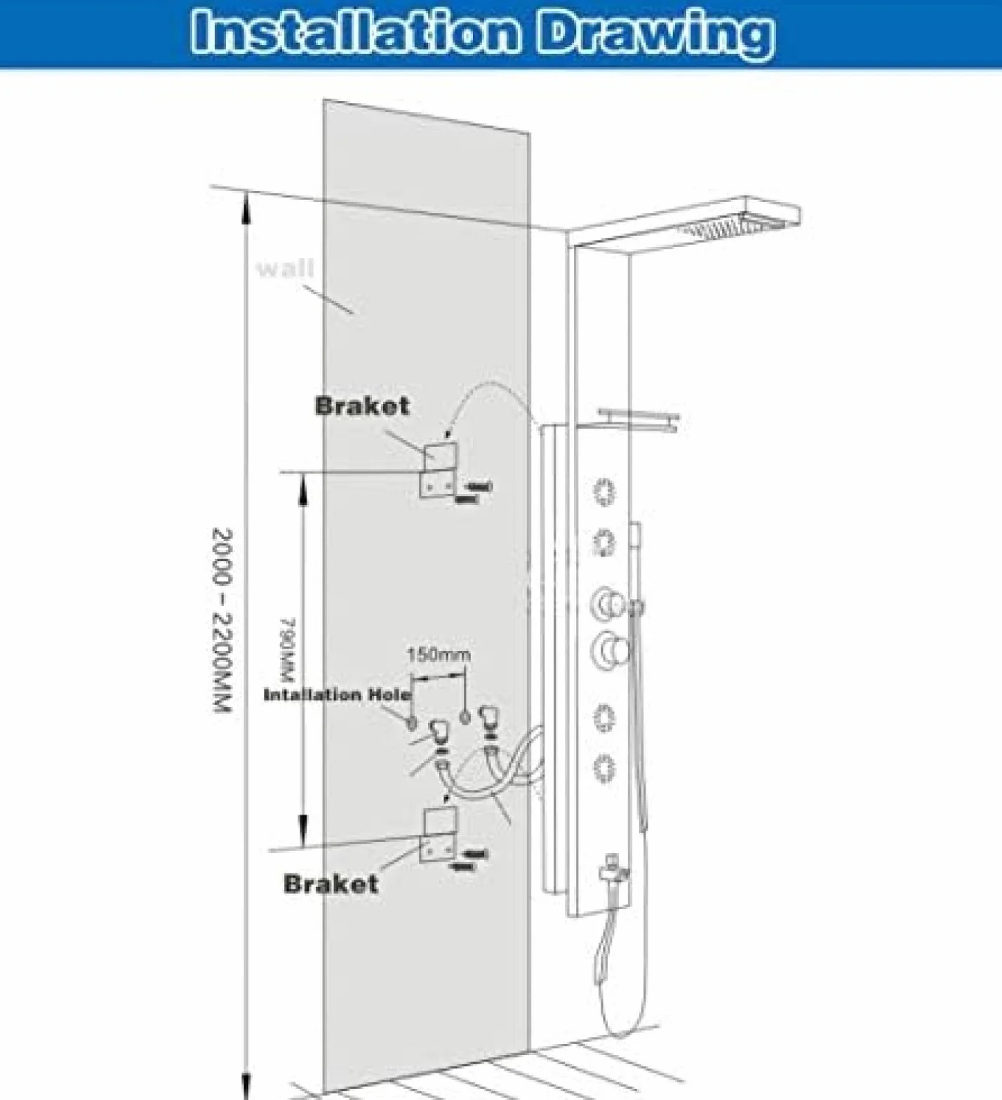 Kaskadowy panel prysznicowy z dyszami do masażu, kolumna prysznicowa, bateria termostatyczna, bateria prysznicowa, wieża prysznicowa, wylewka do wanny, czarny brąz, szczotkowany nikiel