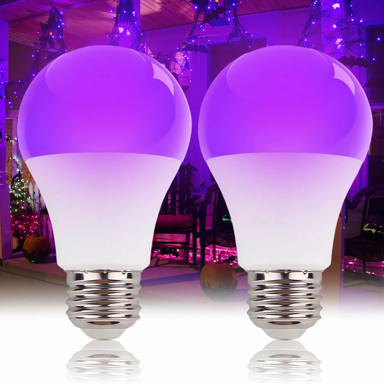 Żarówka UV z czarnym światłem, E27, 10 W, czarna żarówka, 385-400 nm UVA, oświetlenie UV na imprezę Halloween, do piwnicy, dyskoteki, klubu (2 sztuki białe)