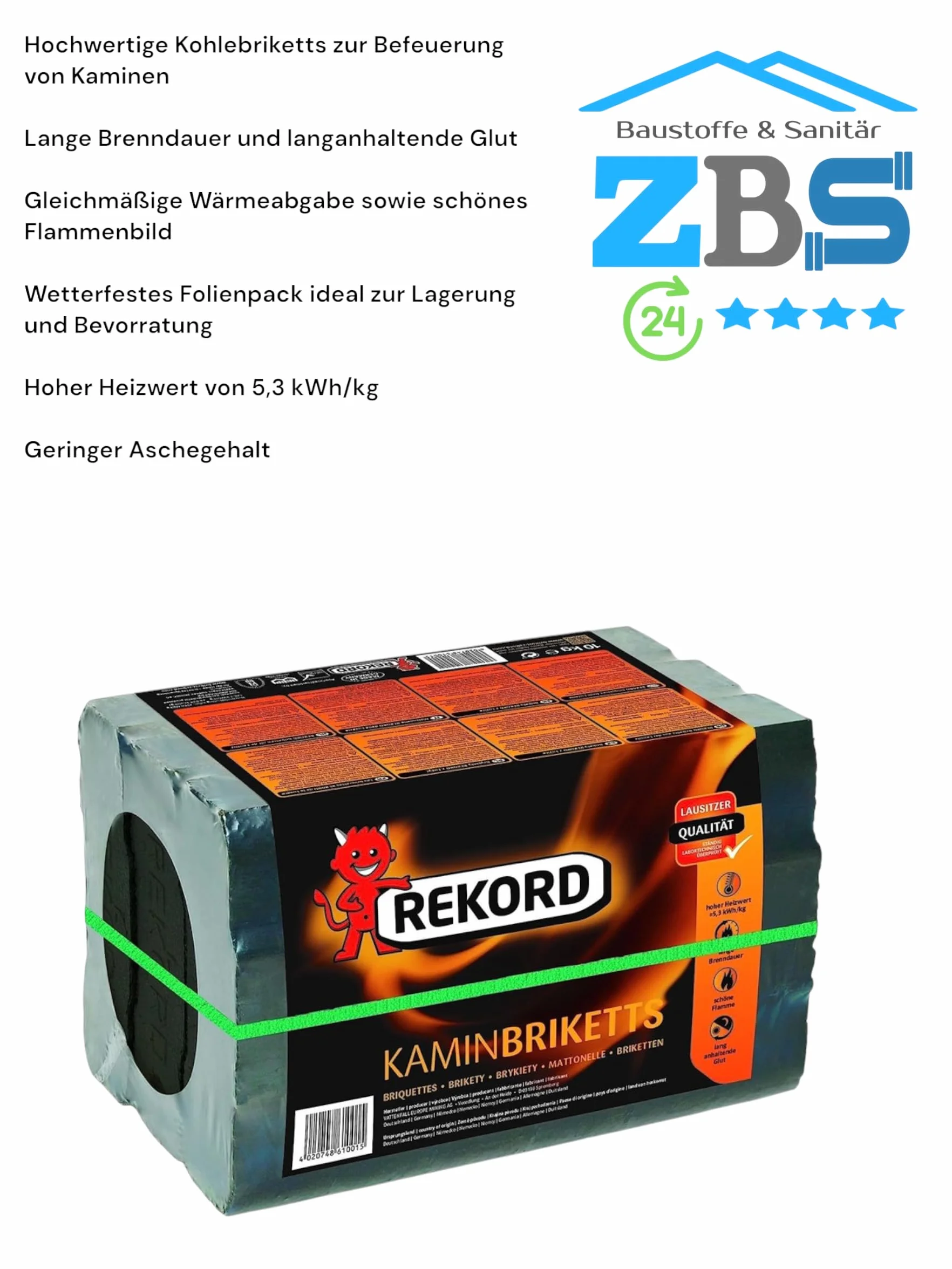 Brennstoff Brykiety z węgla brunatnego Heizprofi - wysoka zawartość energii, dzięki czemu bardzo duża emisja ciepła 2 x 10 kg