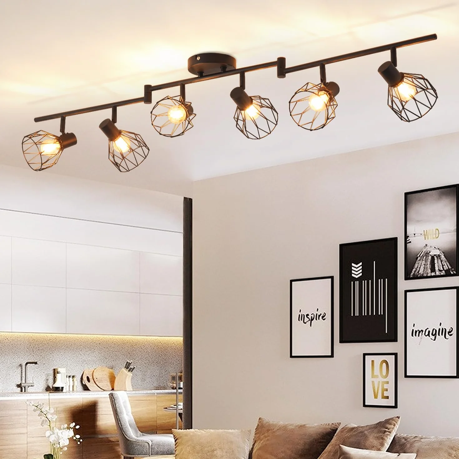 ANWIO Lampa sufitowa LED 6 reflektorów E14 czarna obrotowa prostokątna
