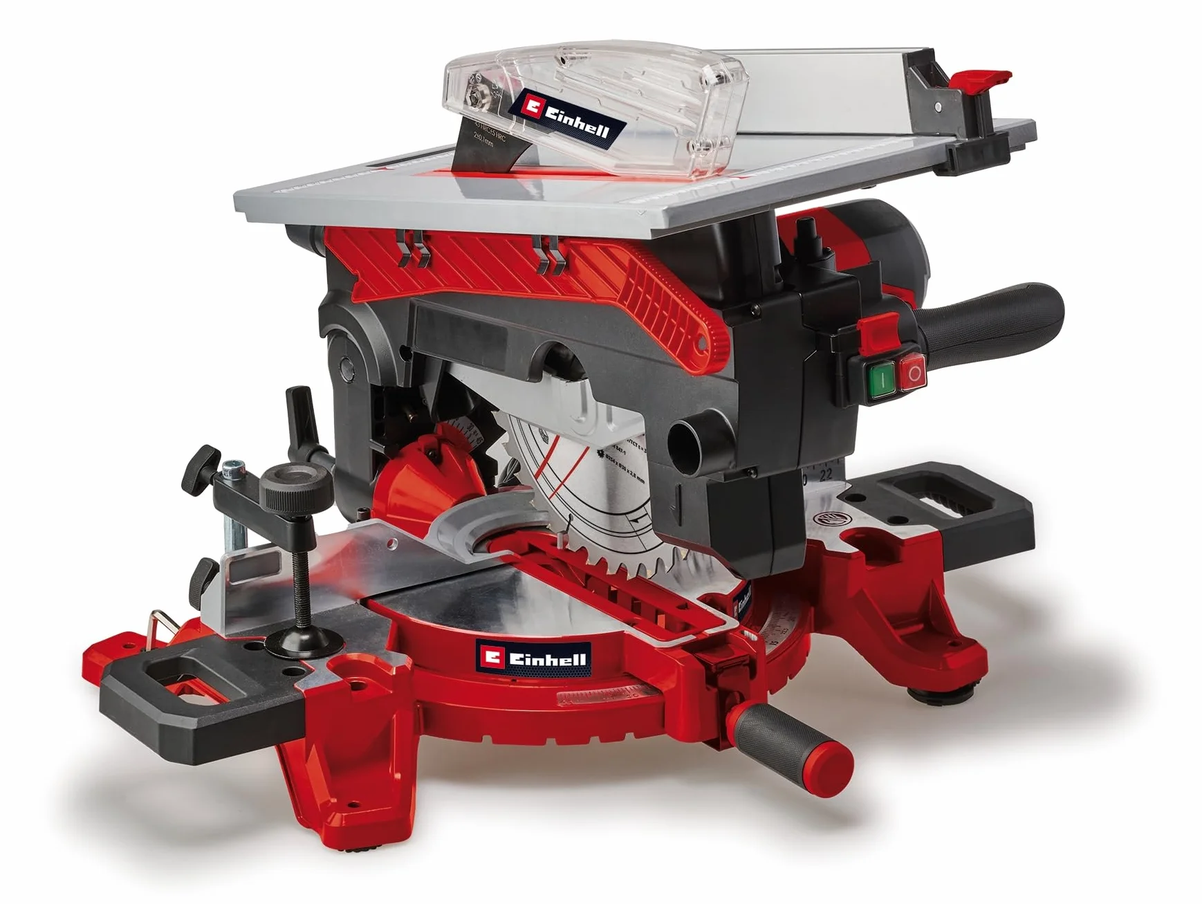 Einhell Piła ukośna ze stołem górnym TE-MS 254 T (2000 W, maks. głębokość cięcia 74 mm x 130 mm, brzeszczot piły Ø 254 mm, nachylona głowica piły, laser, funkcja piły stołowej)
