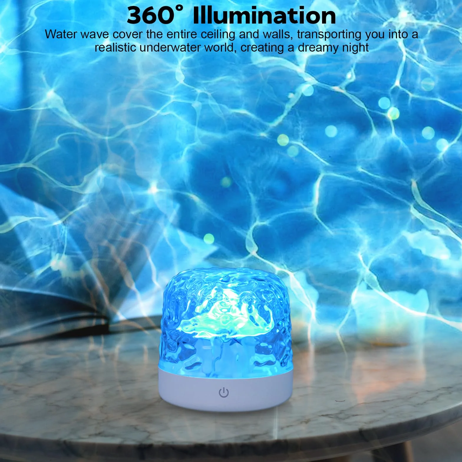 JIZZU Lampa Ocean LED z projektorem gwiaździstego nieba, 16 kolorów fali, lampka nocna stołowa z projektorem gwiaździstego nieba, nadająca się do ponownego naładowania, do sypialni/na imprezę, na