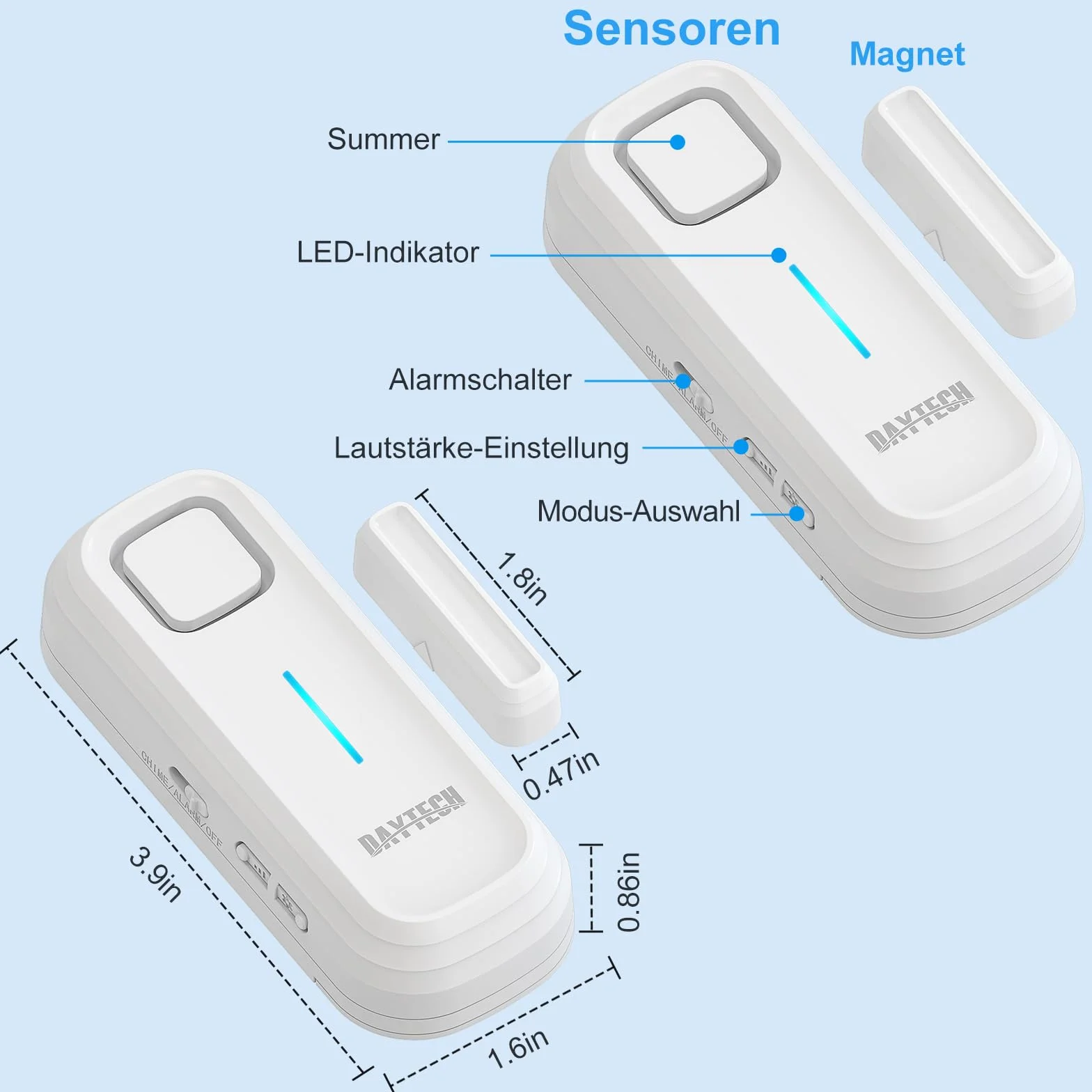 DAYTECH alarm do lodówki, alarm okienny, alarm drzwiowy i okienny, czujnik do szopy ogrodowej, 120 dB, sygnał dźwiękowy, alarm włamania do domu, czujnik opóźnionego ostrzeżenia, 1 sztuka