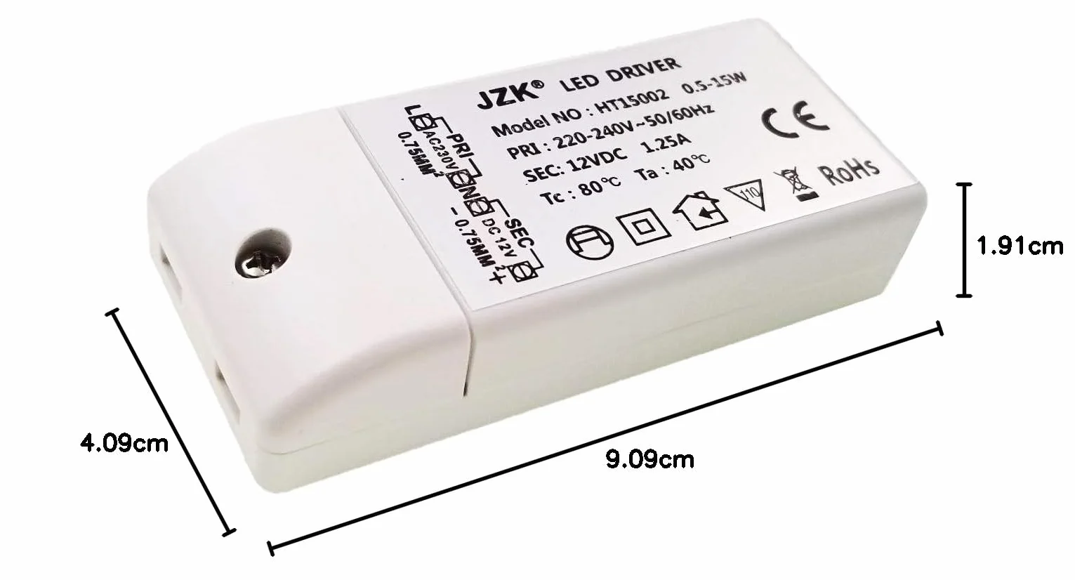JZK Input: 220-240V, Output: DC 12V, 1.25A DC, 15W, LED Light Bulb Transformer Driver Converter Constant Voltage Power Supply, 91×41×19 mm