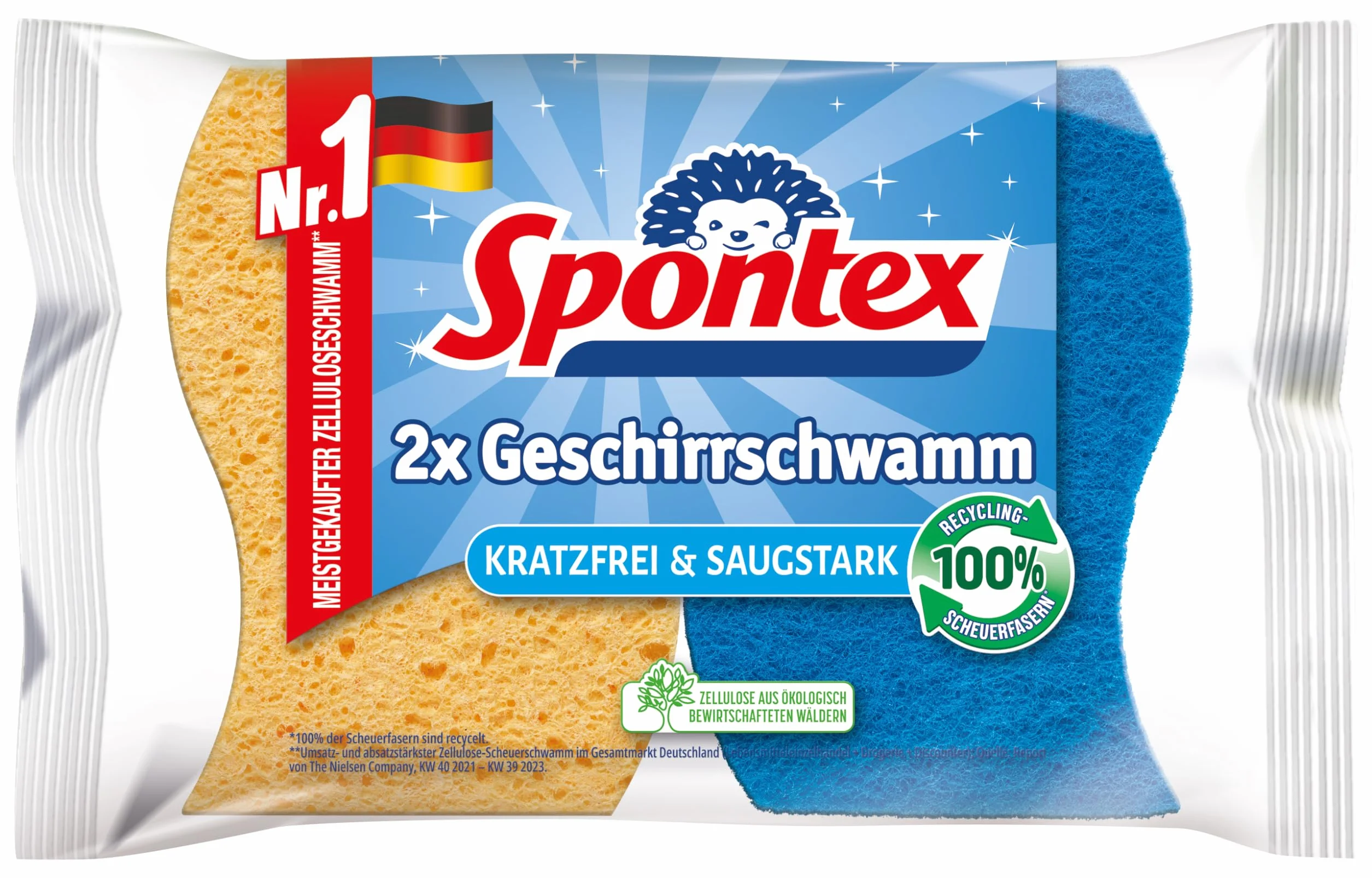 Spontex 328903 Gąbka do naczyń, 2 Sztuki, Żółty/Niebieski