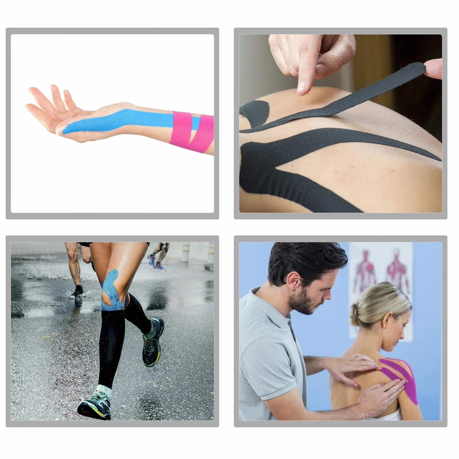 Body & Mind Taśma kinezjologiczna o szerokości 2,5 cm / 5 cm / 10 cm, hipoalergiczna i wodoodporna, elastyczna, przyjazna dla skóry taśma kinezjologiczna do uprawiania sportu, w czasie wolnym, fizjoterapii i medycyny