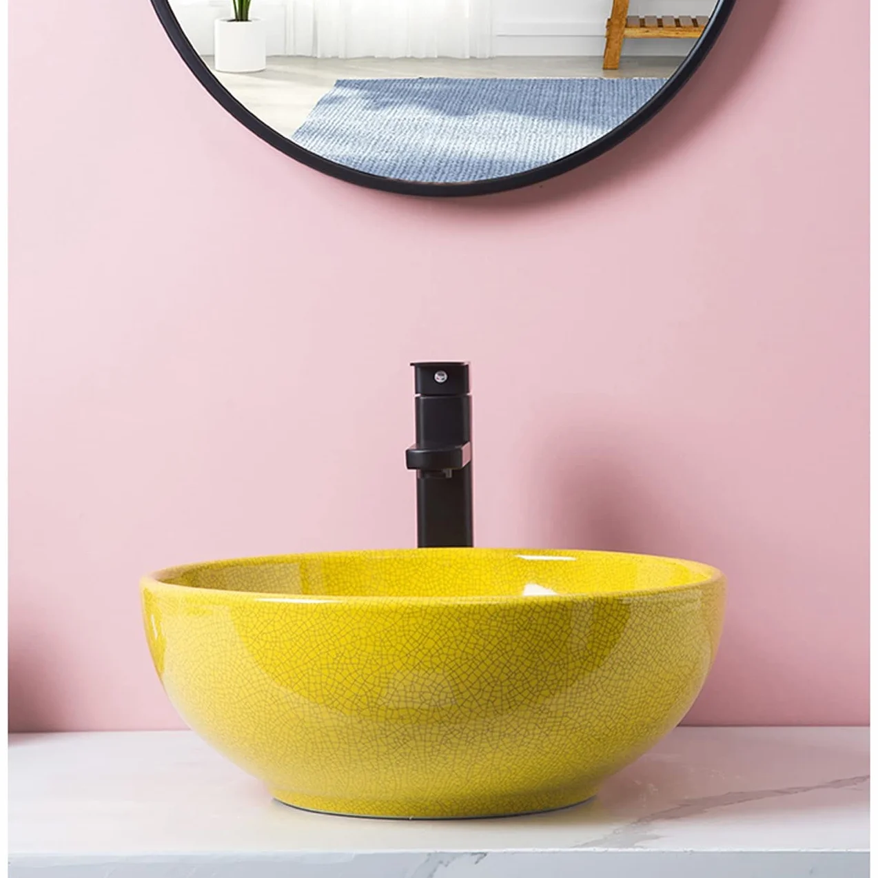 Umywalka Nablatowa, Artystyczna Umywalka Porcelanowa, Ceramiczna Umywalka Nablatowa, Faktura Spękanego Lodu, Rozmiar Pinkone, Rozmiar Pinkone