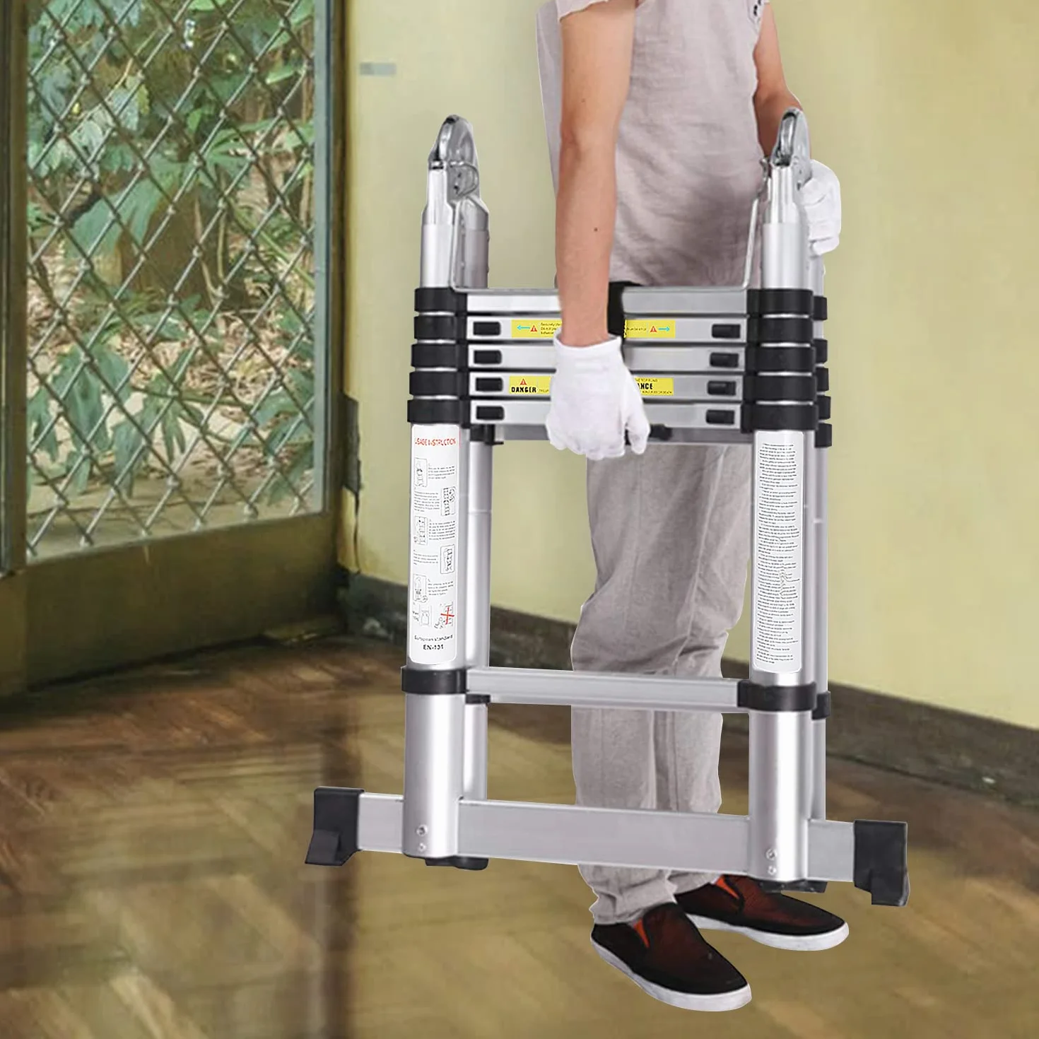 Randaco Składana drabina teleskopowa, 5 m, aluminiowa, wielofunkcyjna, teleskopowa, wysuwana, składana, antypoślizgowa, wielofunkcyjna, obciążenie do 150 kg