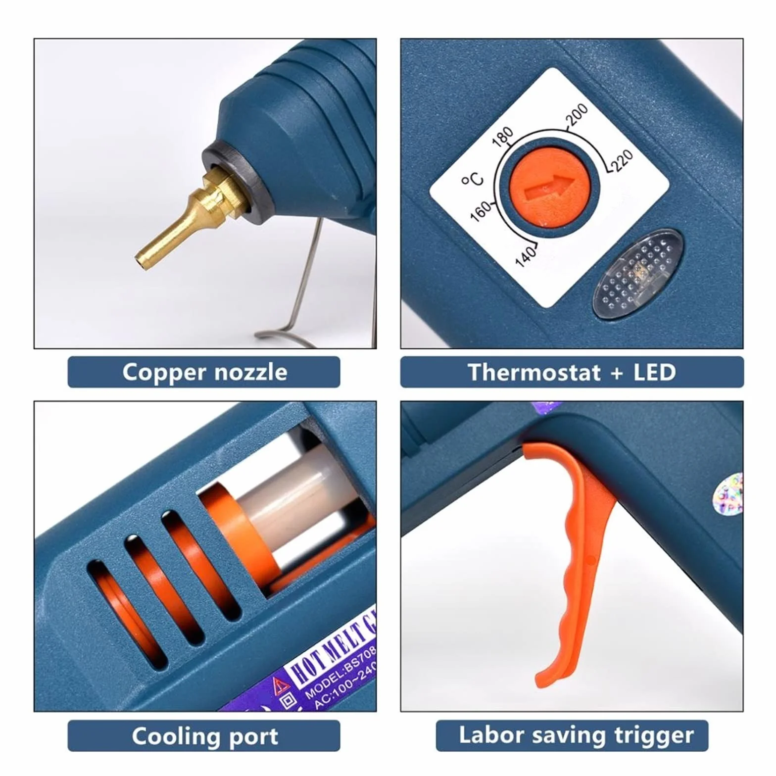 Pistolet Do Klejenia Na Gorąco 150W Z Regulacją Temperatury Do Domu DIY Produkcja Przemysłowa Użyj 11mm Kleje W Sztyfcie Czysta Miedziana Dysza(SET-7)