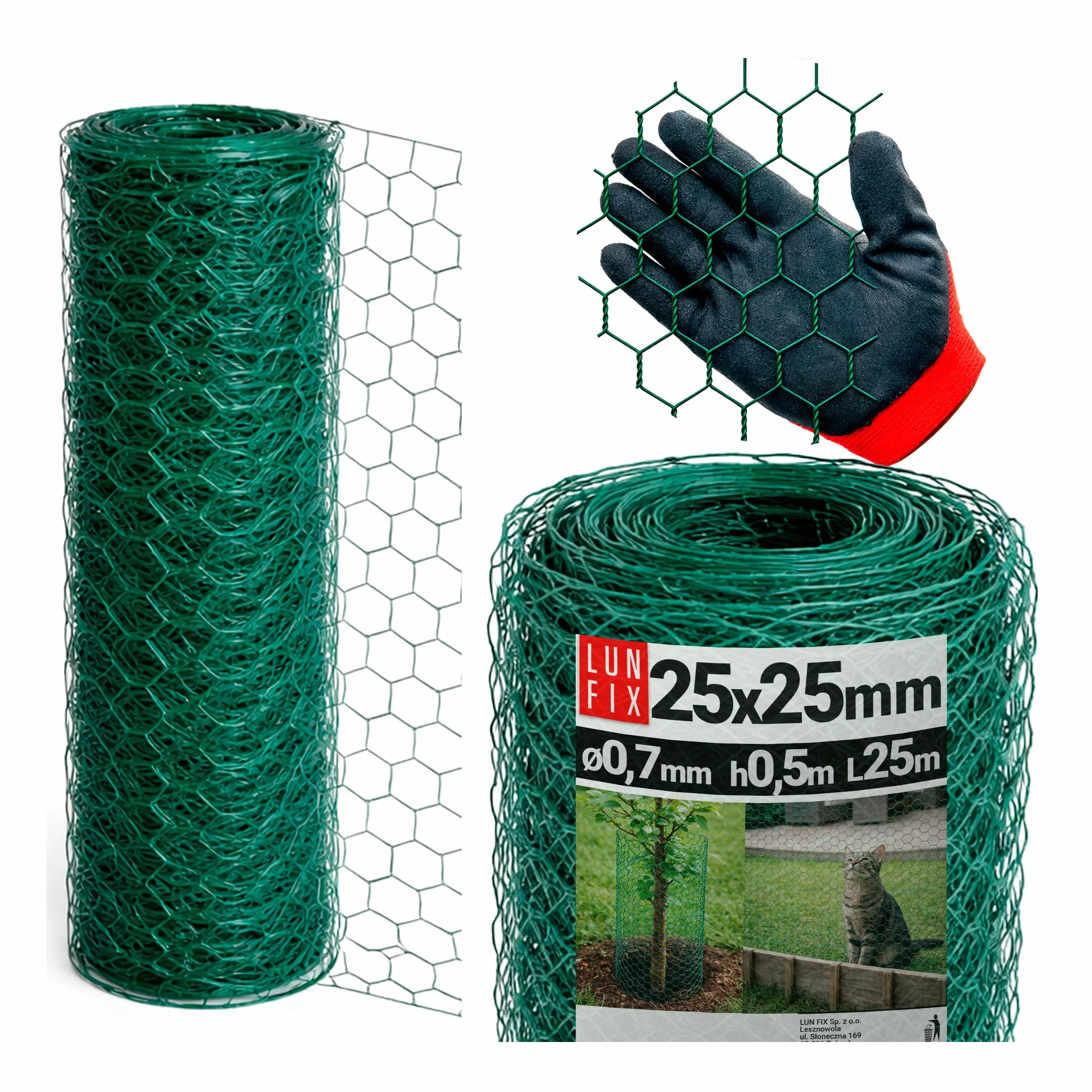 Ogrodzenie z siatki drucianej 25 x 25 mm, grubość 0,7 mm, sześciokątna siatka 0,5 x 25 m, zielona PCW, drut dla królików, drut dla kurcząt, ogrodzenia, siatka druciana do ogrodu, ogrodzenia