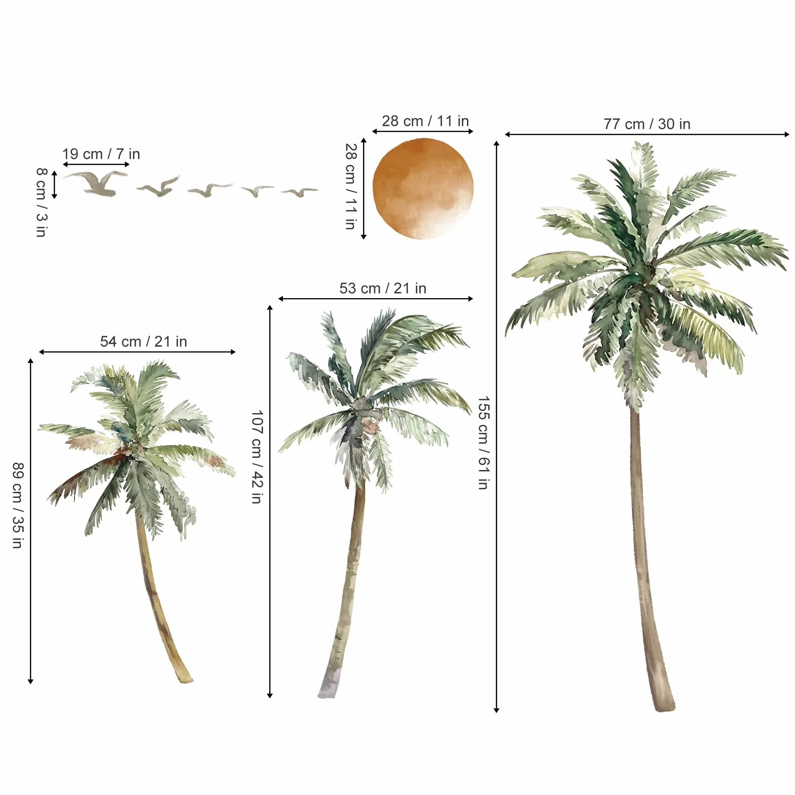 Naklejki ścienne Boho palma tropikalne drzewo zachód słońca H: 162 cm