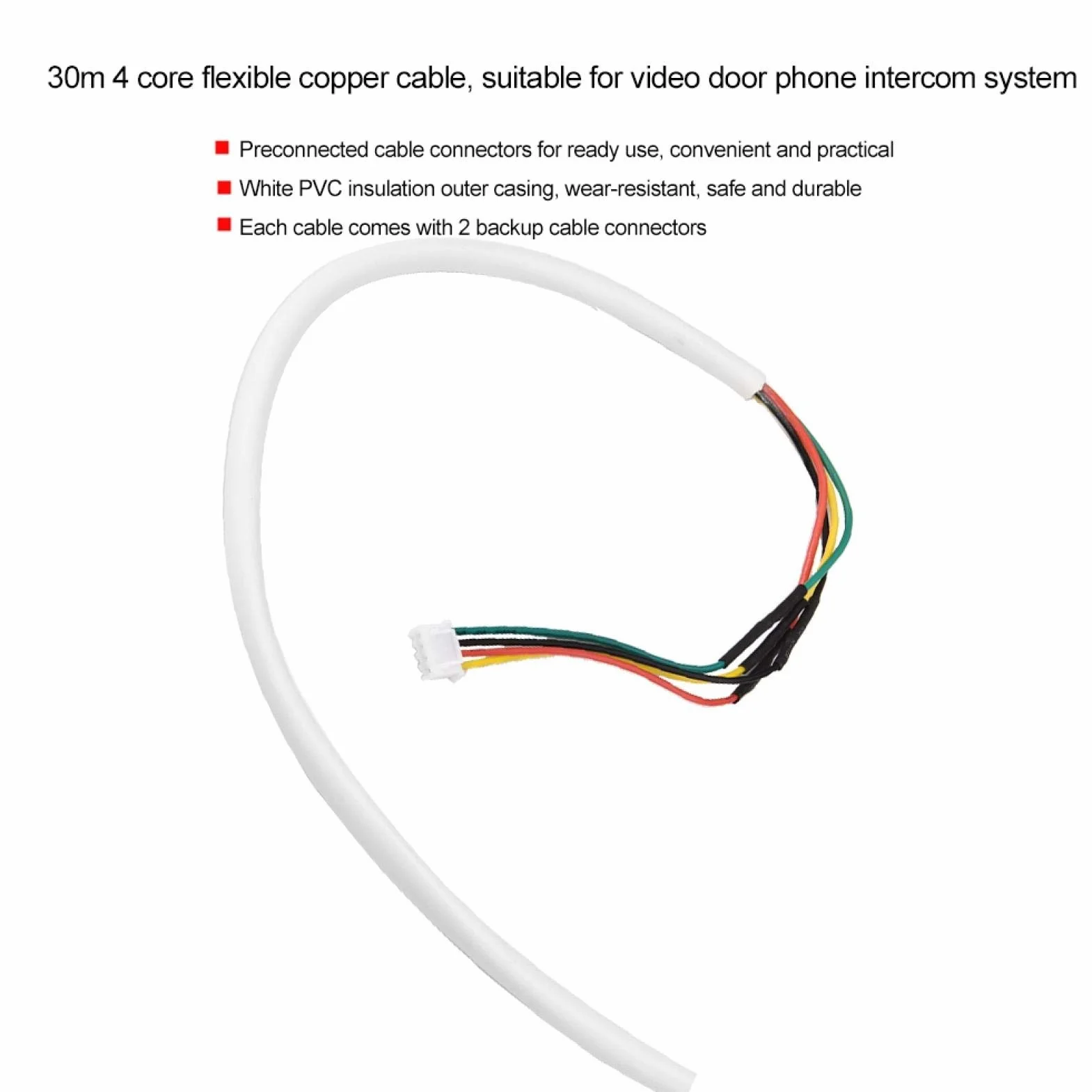 4 rdzeniowy 30 m 0 4 core communication cable 5 mm² okrągły biały elastyczny kabel miedziany , drut miedziany z białym izolacją PCW , do systemu wideo drzwi Przewody elektryczne